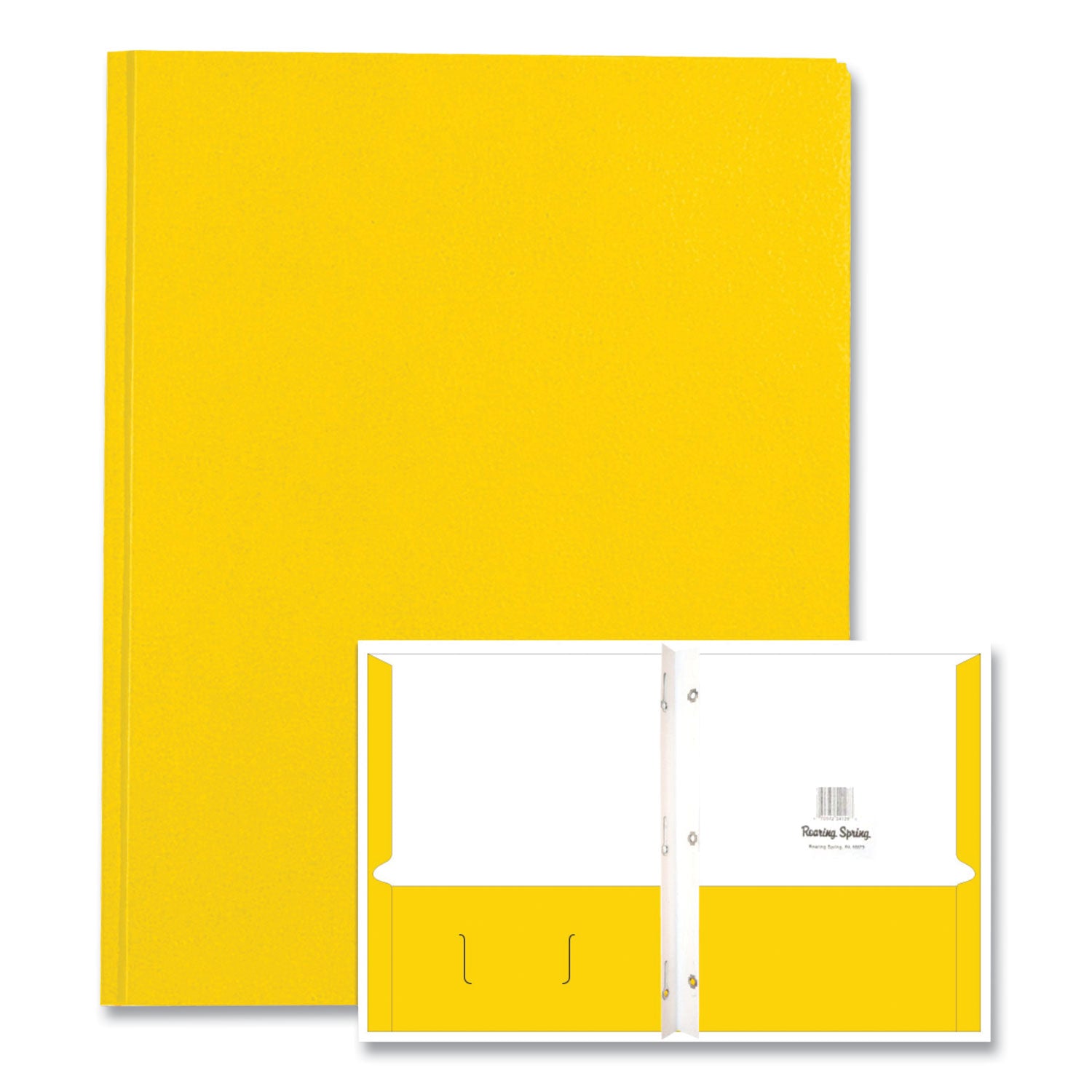 Roaring Spring® Pocket Folder with 3 Fasteners, 0.5" Capacity, 11 x 8.5, Yellow, 25/Box, 10 Boxes/Carton