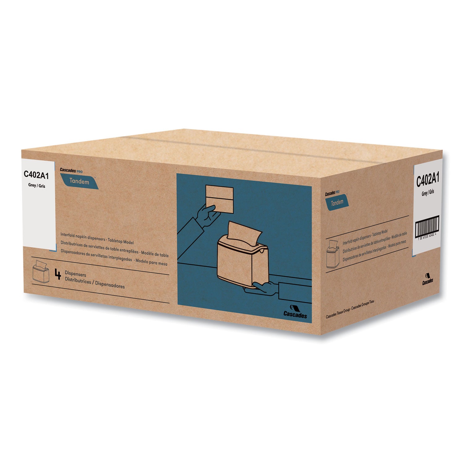 Cascades PRO Tandem Tabletop Napkin Dispenser, 6.1 X 8.16 X 6.3, Gray, 4/carton