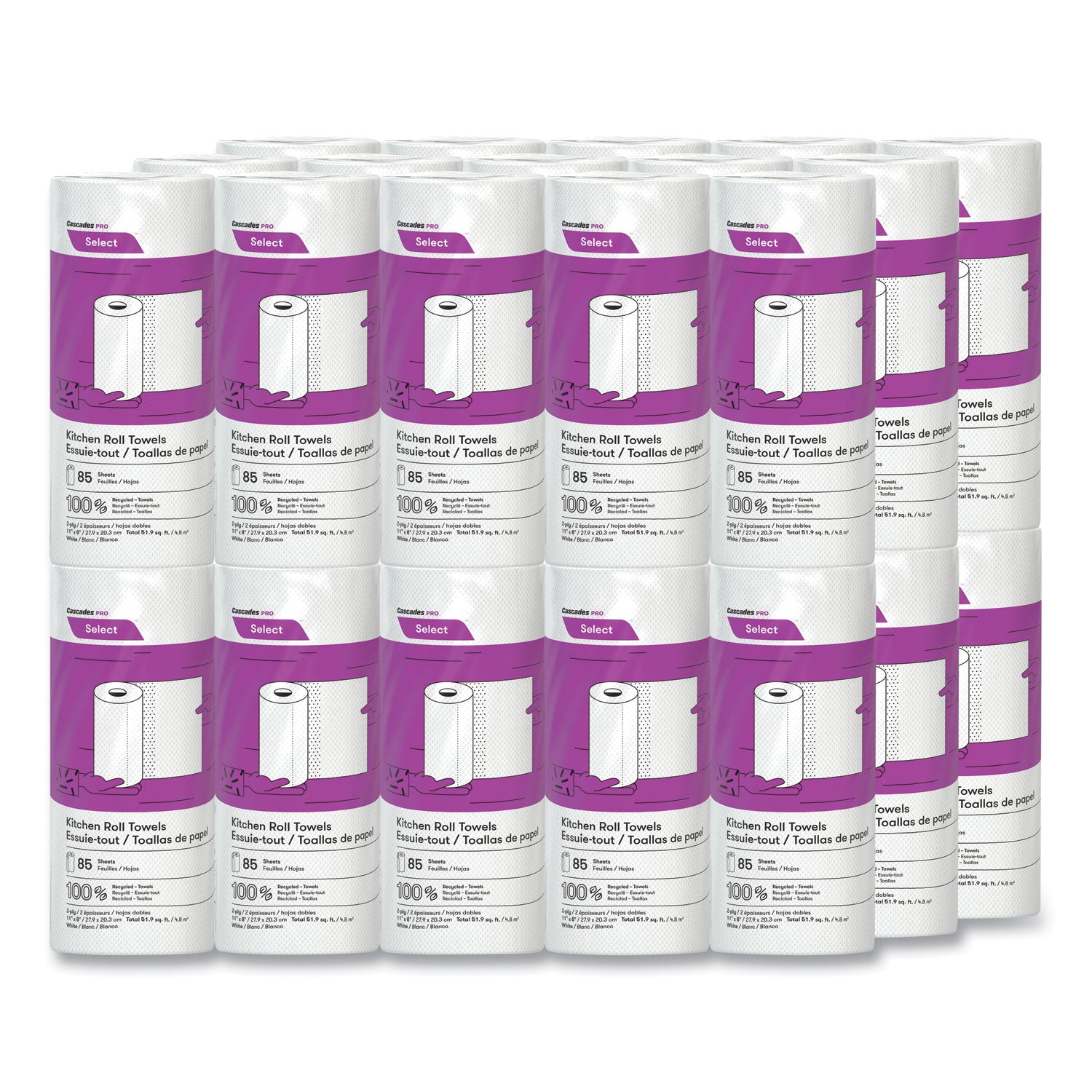 Cascades PRO Select Kitchen Roll Towels, 2-Ply, 8 X 11, 85/roll, 30/carton