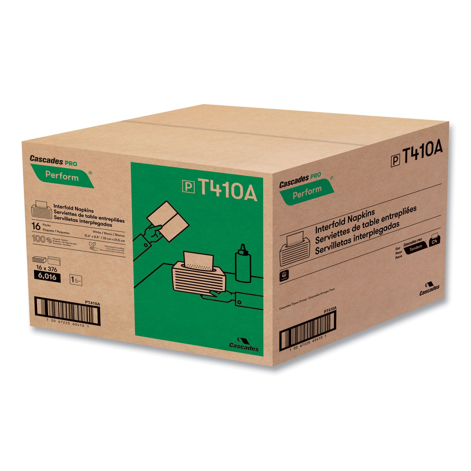 Cascades PRO Perform Interfold Napkins, 1-Ply, 6.5 X 4.25, White, 376/pack, 16 Packs/carton