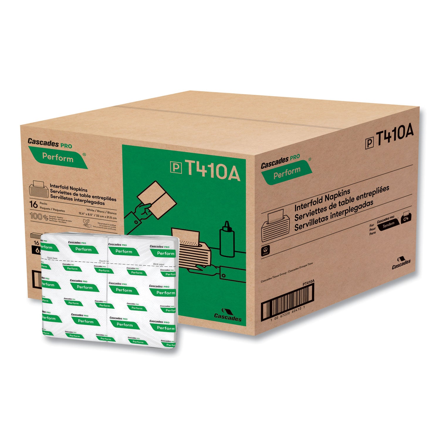 Cascades PRO Perform Interfold Napkins, 1-Ply, 6.5 X 4.25, White, 376/pack, 16 Packs/carton