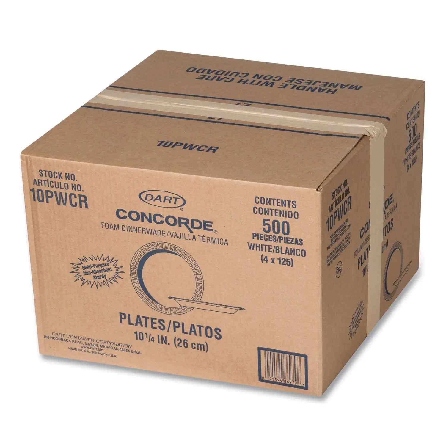 Concorde Foam Plate, 10.25" dia, White, 125/Pack, 4 Packs/Carton Dart® Flipcost