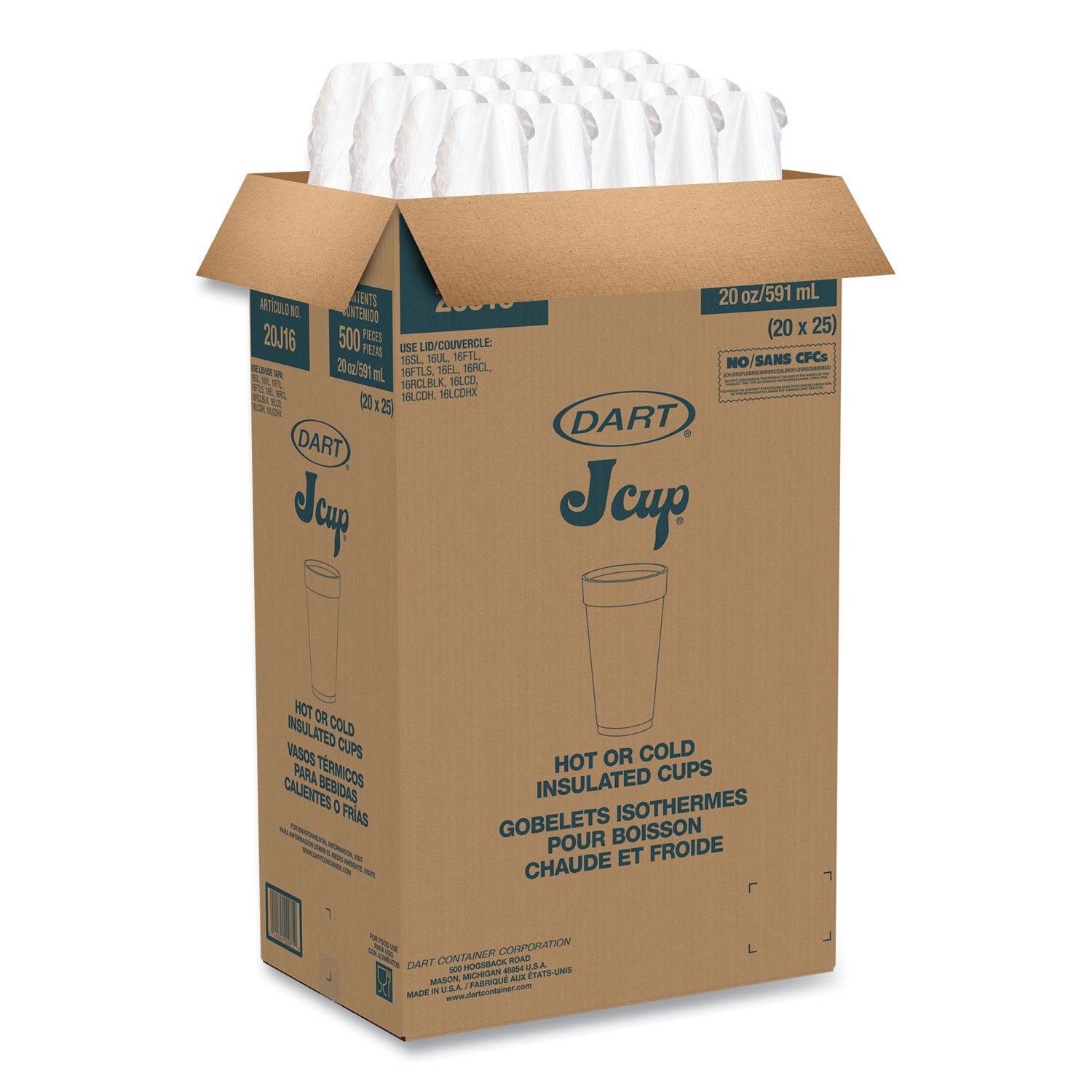 Dart® Foam Drink Cups, 20 Oz, White, 500/carton