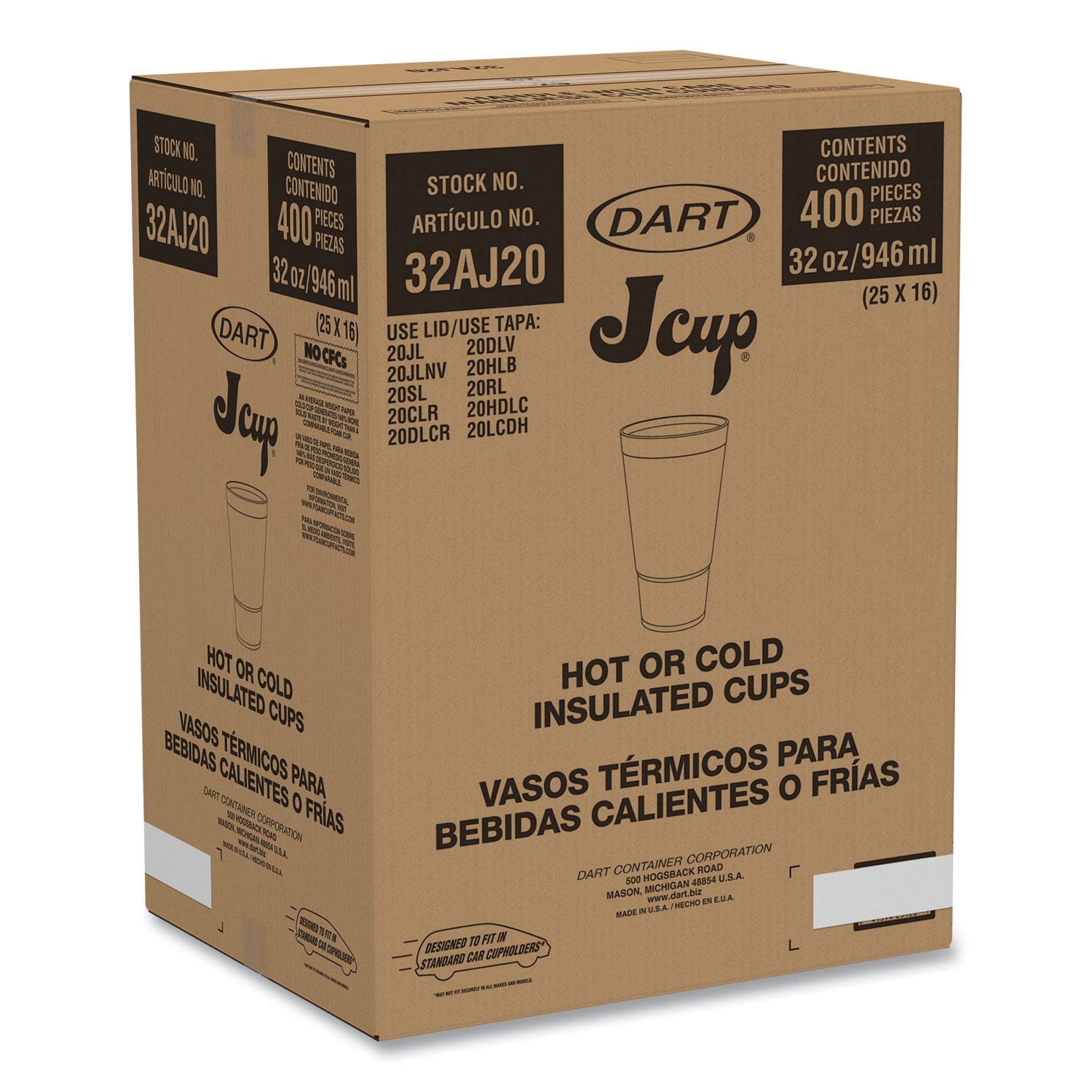 Dart® Horizon Hot/Cold Foam Drinking Cups, 32 oz, White/Teal, 16/Bag, 25 Bags/Carton