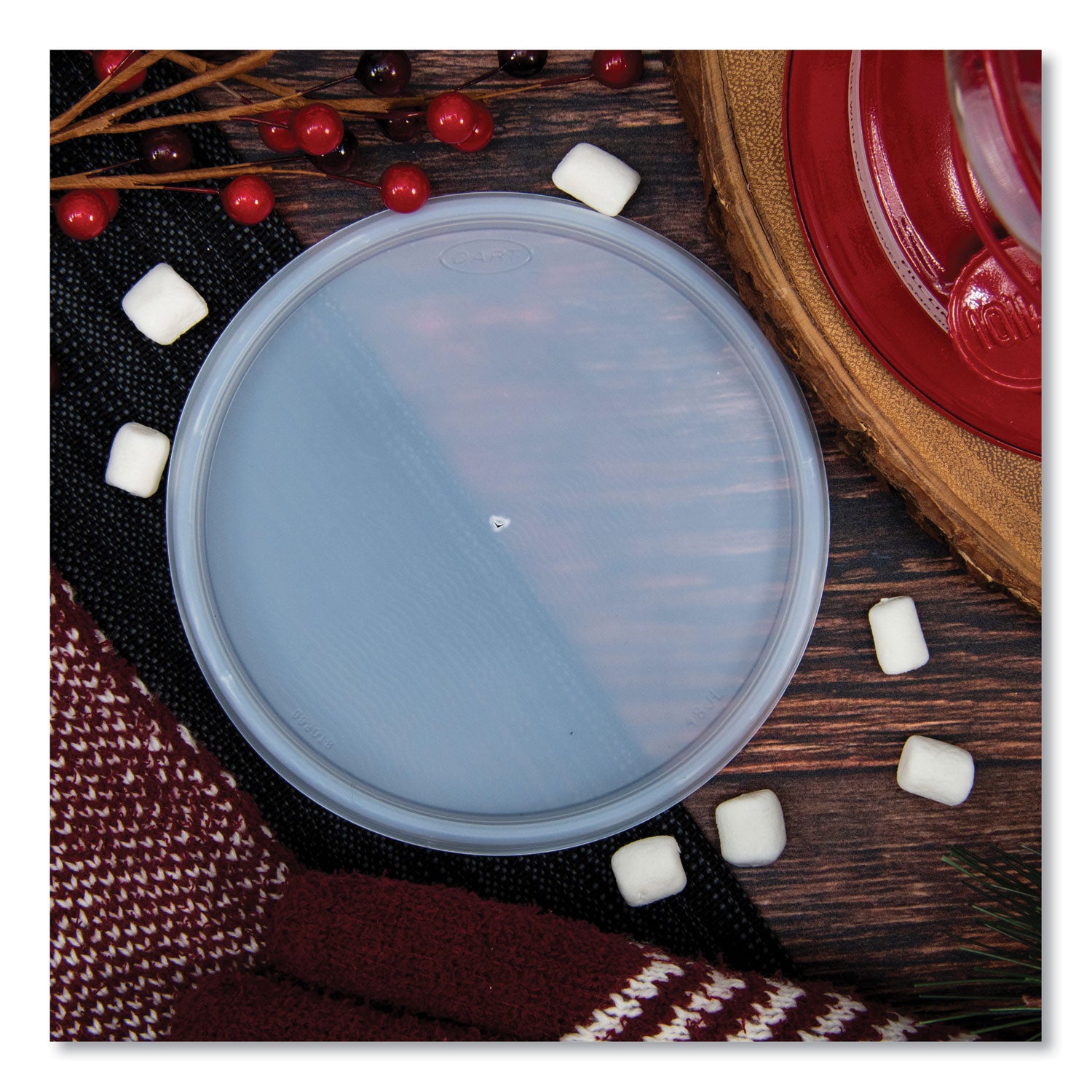Dart® Plastic Lids for Foam Containers, Flat, Vented, Fits 24 oz to 32 oz, Translucent, 100/Pack, 5 Packs/Carton