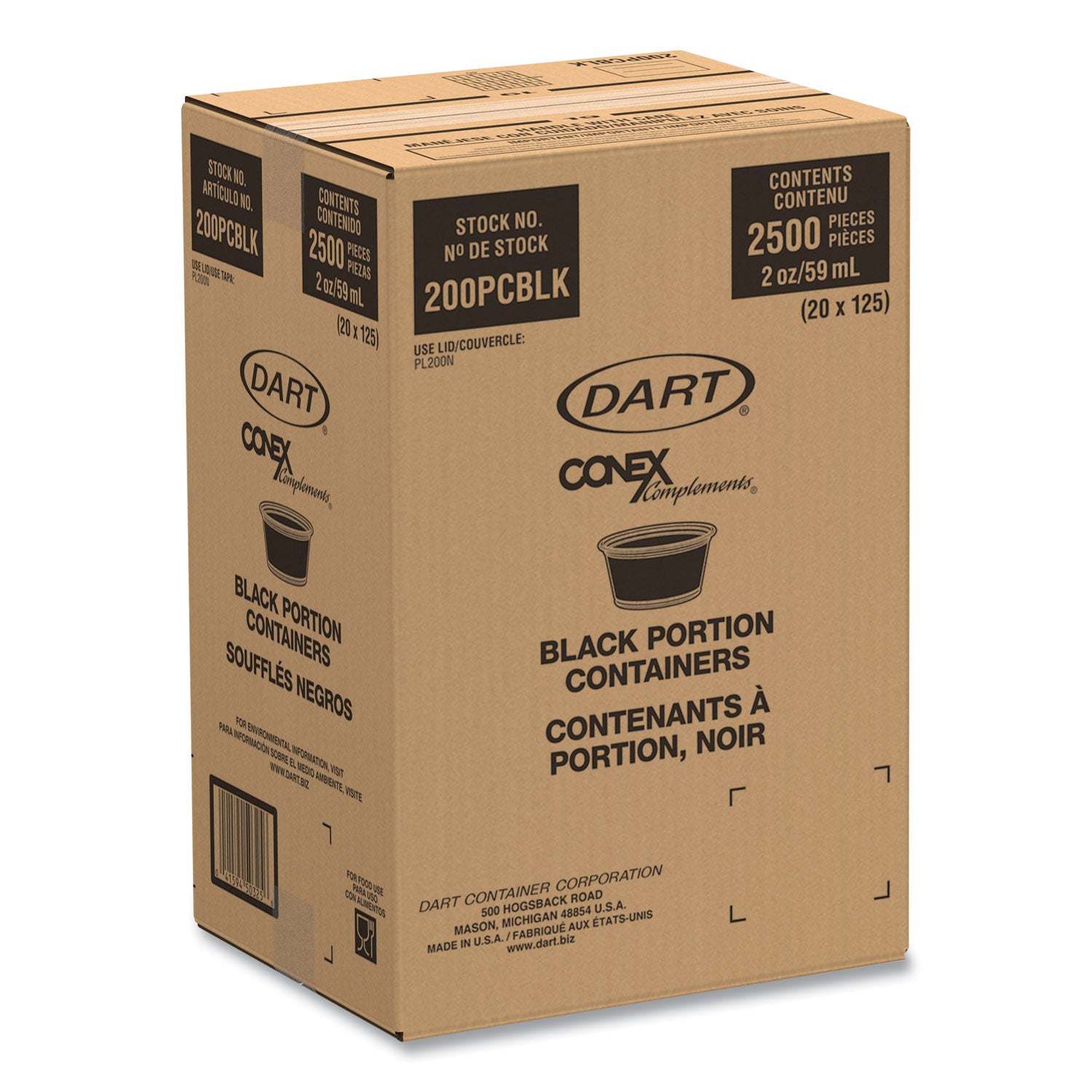 Dart® Conex Complements Portion/Medicine Cups, 2 oz, Plastic, Black, 125/Bag, 20 Bags/Carton