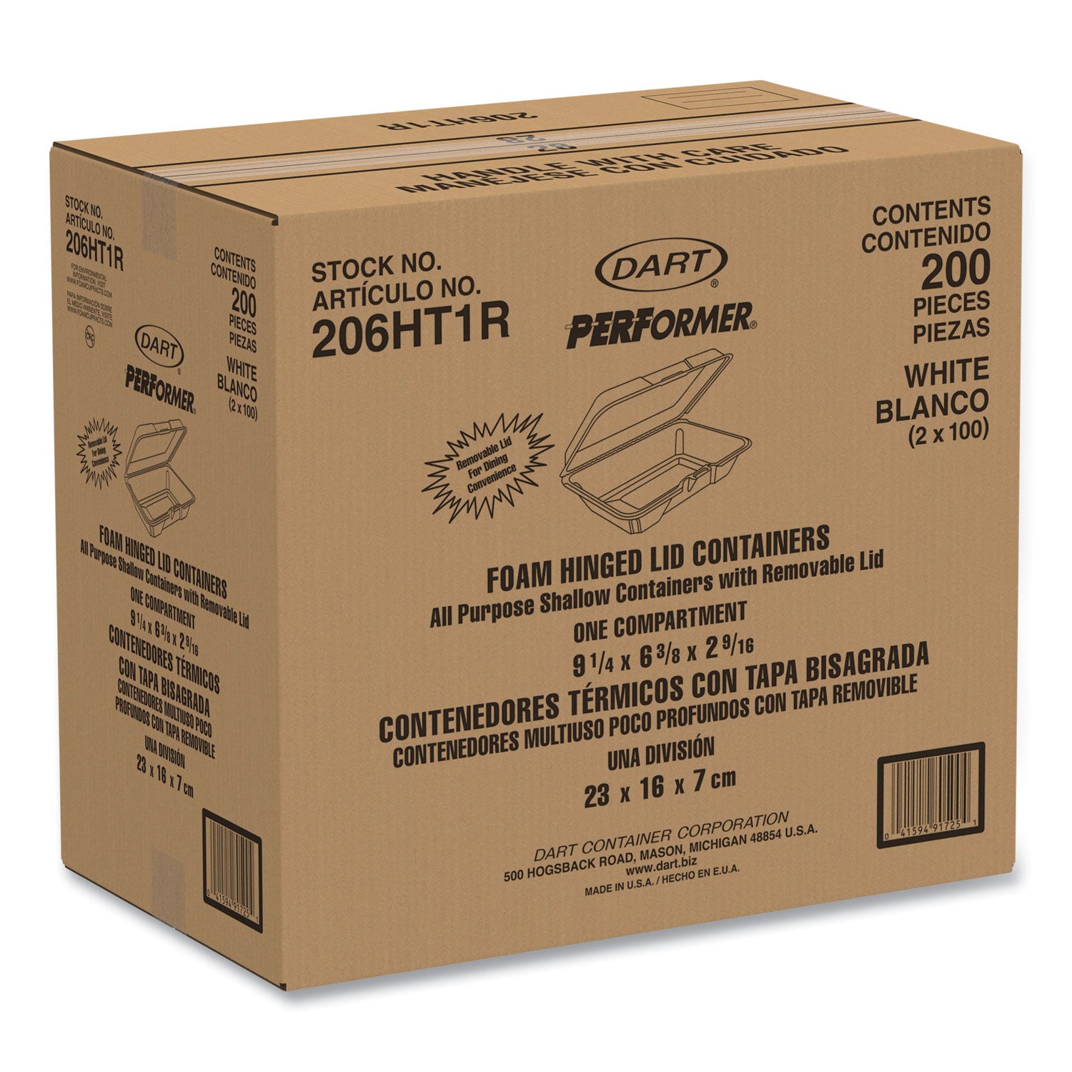 Dart® Foam Hinged Lid Containers, 6.4 X 9.3 X 2.6, White, 200/carton