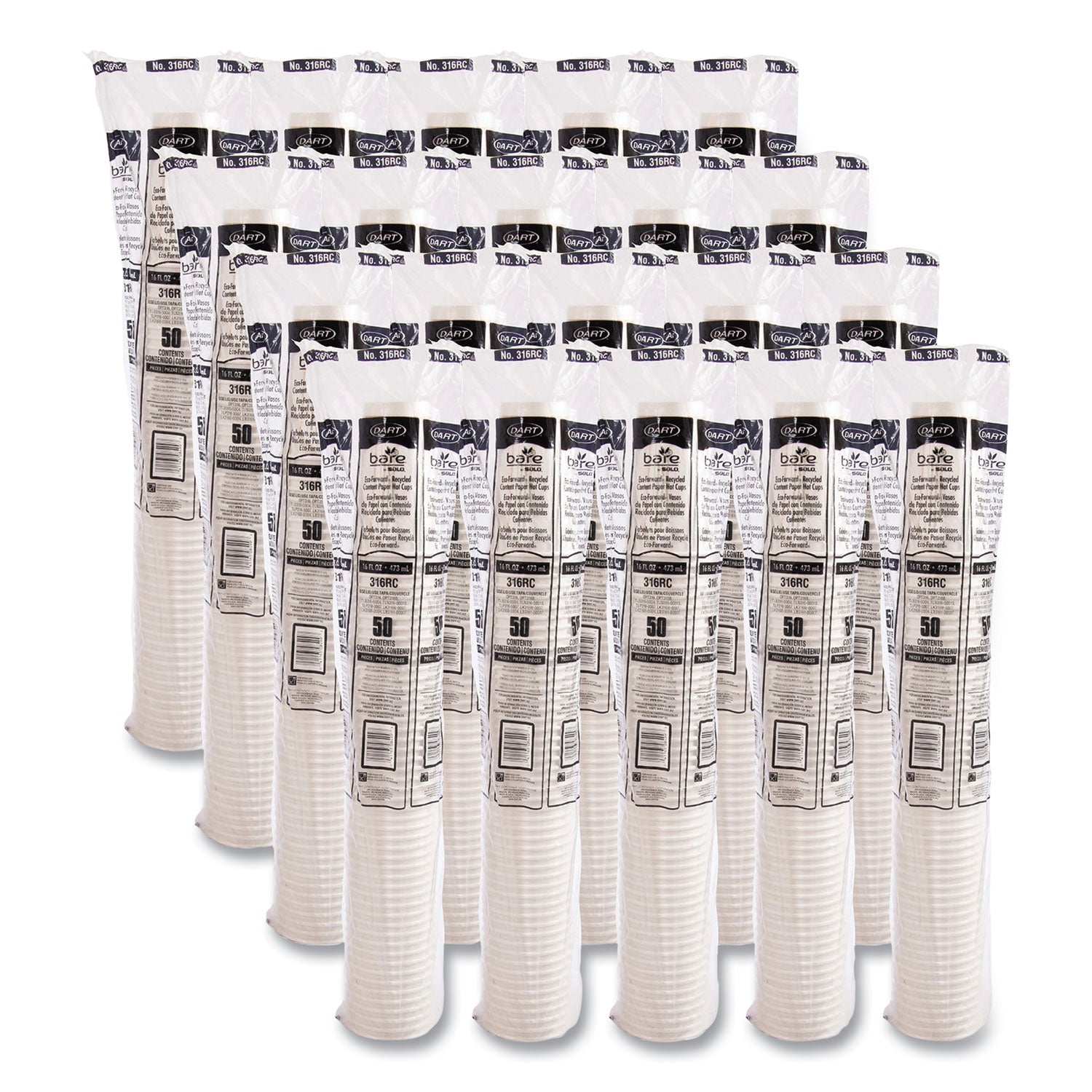 SOLO® Bare Eco-Forward Recycled Content PCF Paper Hot Cups, 16 oz, Green/White/Beige, 1,000/Carton