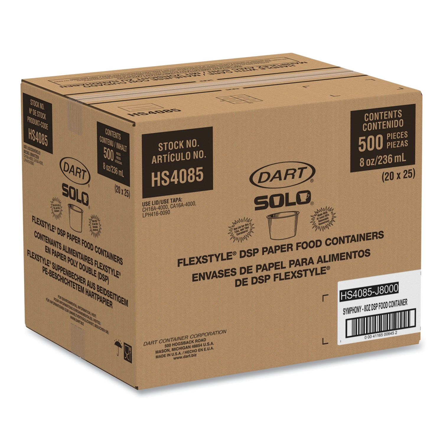 SOLO® Flexstyle Double Poly Paper Containers, 8 oz, Symphony Design, Paper, 25/Pack, 20 Packs/Carton