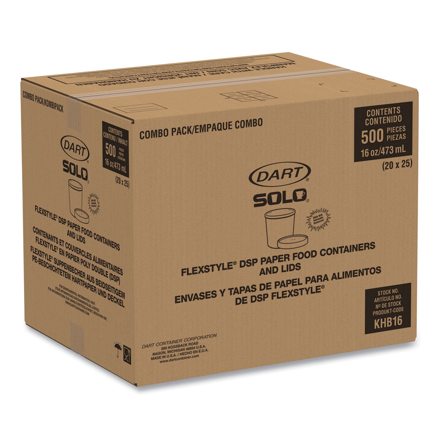 SOLO® Flexstyle Double Poly Food Combo Packs, 16 oz, Symphony, Paper, 25 Combos/Sleeve, 10 Sleeves/Carton