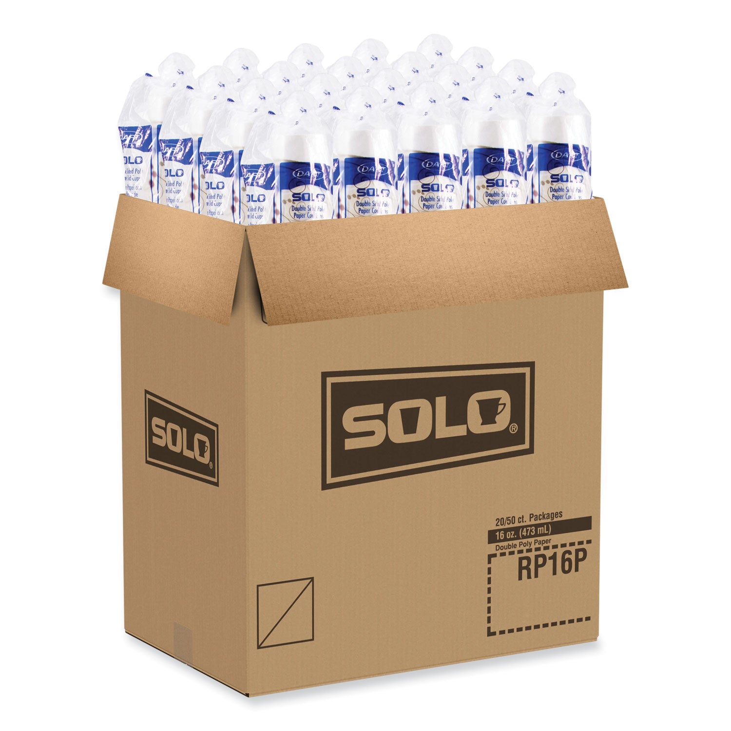 SOLO® Double Sided Poly (DSP) Paper Cold Cups, 16 oz, Beige/White/Red, 50/Sleeve, 20 Sleeves/Carton