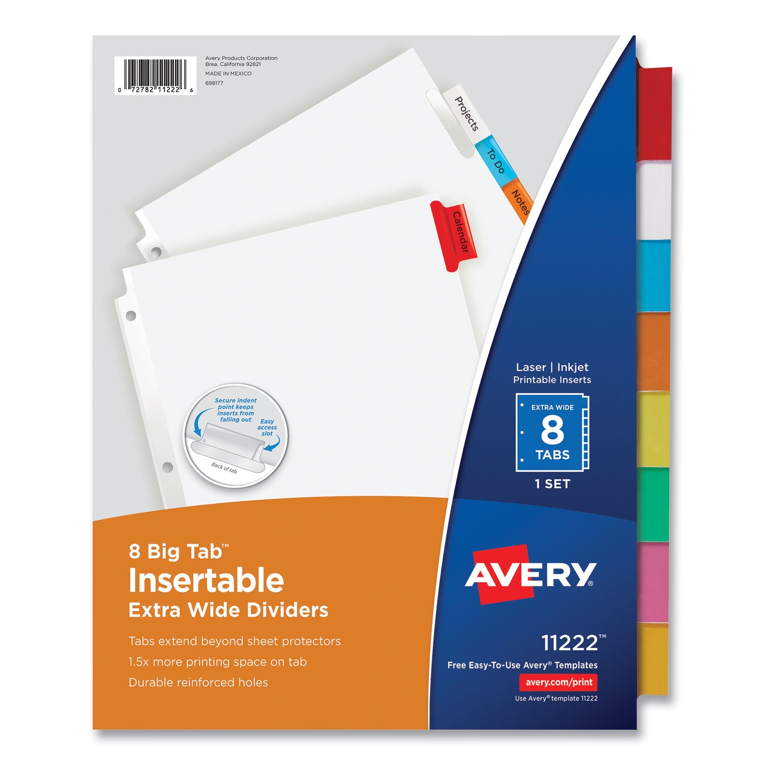Insertable Big Tab Dividers, 8-Tab, 11.13 x 9.25, White, Assorted Tabs, 1 Set