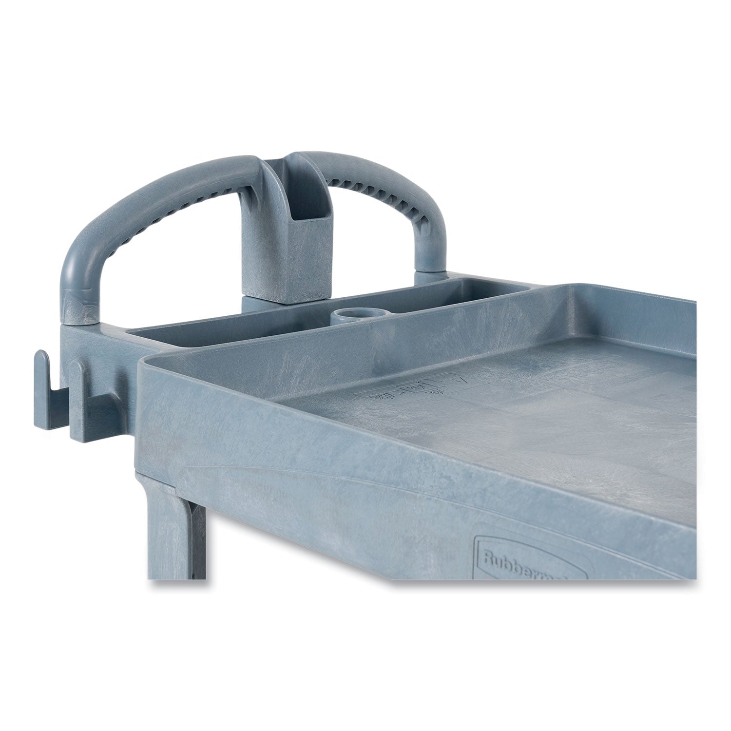 Rubbermaid® Commercial BRUTE Heavy-Duty Ergo Handle Utility Cart, Plastic, 2 Shelves, 750 lb Capacity, 26" x 55" x 33.25", Gray