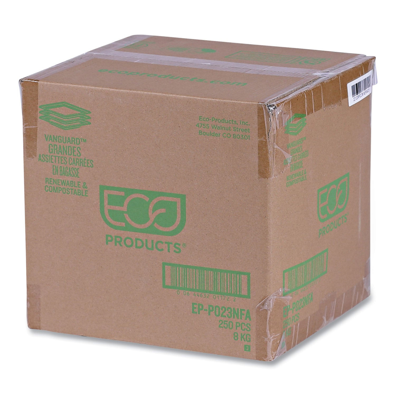 Eco-Products® Vanguard Renewable and Compostable Sugarcane Plates, 10 x 10, White, 250/Carton