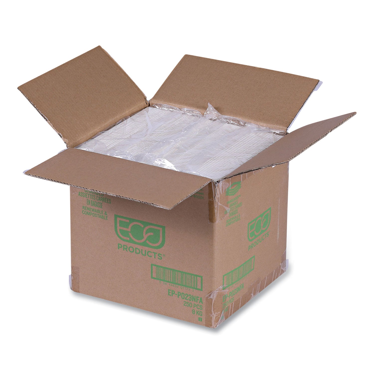 Eco-Products® Vanguard Renewable and Compostable Sugarcane Plates, 10 x 10, White, 250/Carton