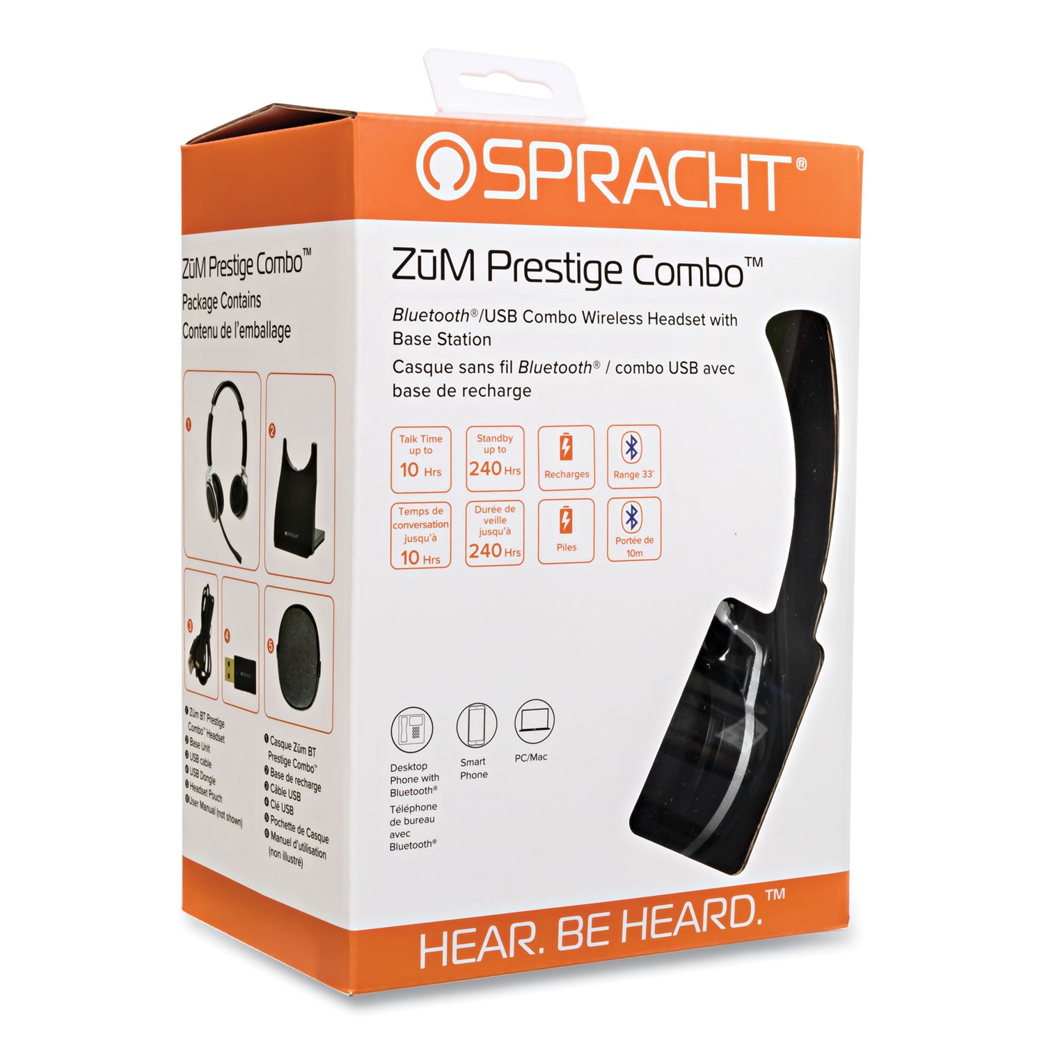Spracht ZuM BT Prestige Combo Binaural Over The Head Headset with USB Dongle, Black