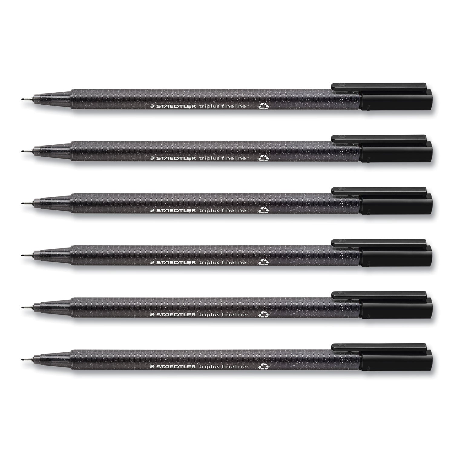Staedtler® Triplus Fineliner Porous Point Pen, Stick, Fine 0.3 mm, Black Ink, Clear Barrel, 6/Pack