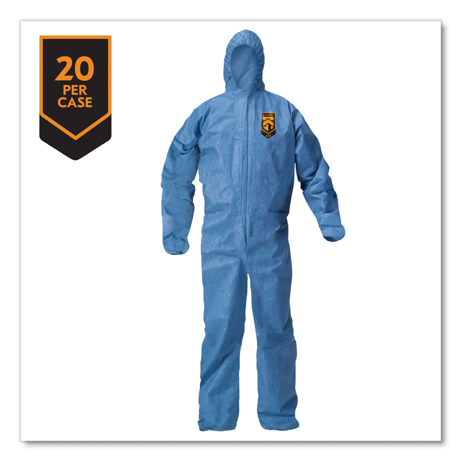 KleenGuard™ A20 Breathable Particle Protection Coveralls, Zip Front, Hood, Elastic Back, Wrists, Ankles, 4X-Large, Blue, 20/Carton