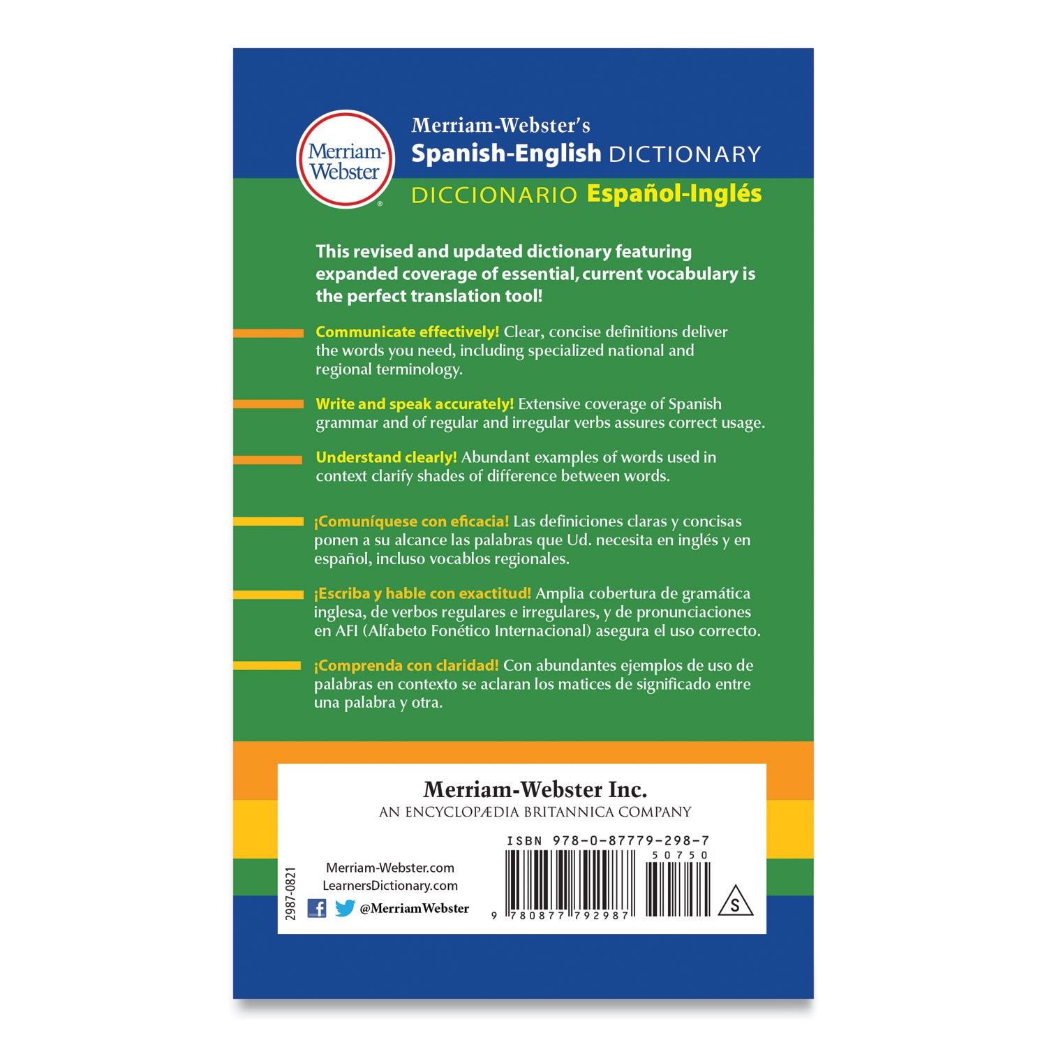 Merriam Webster® Spanish-English Dictionary, Paperback, 928 Pages
