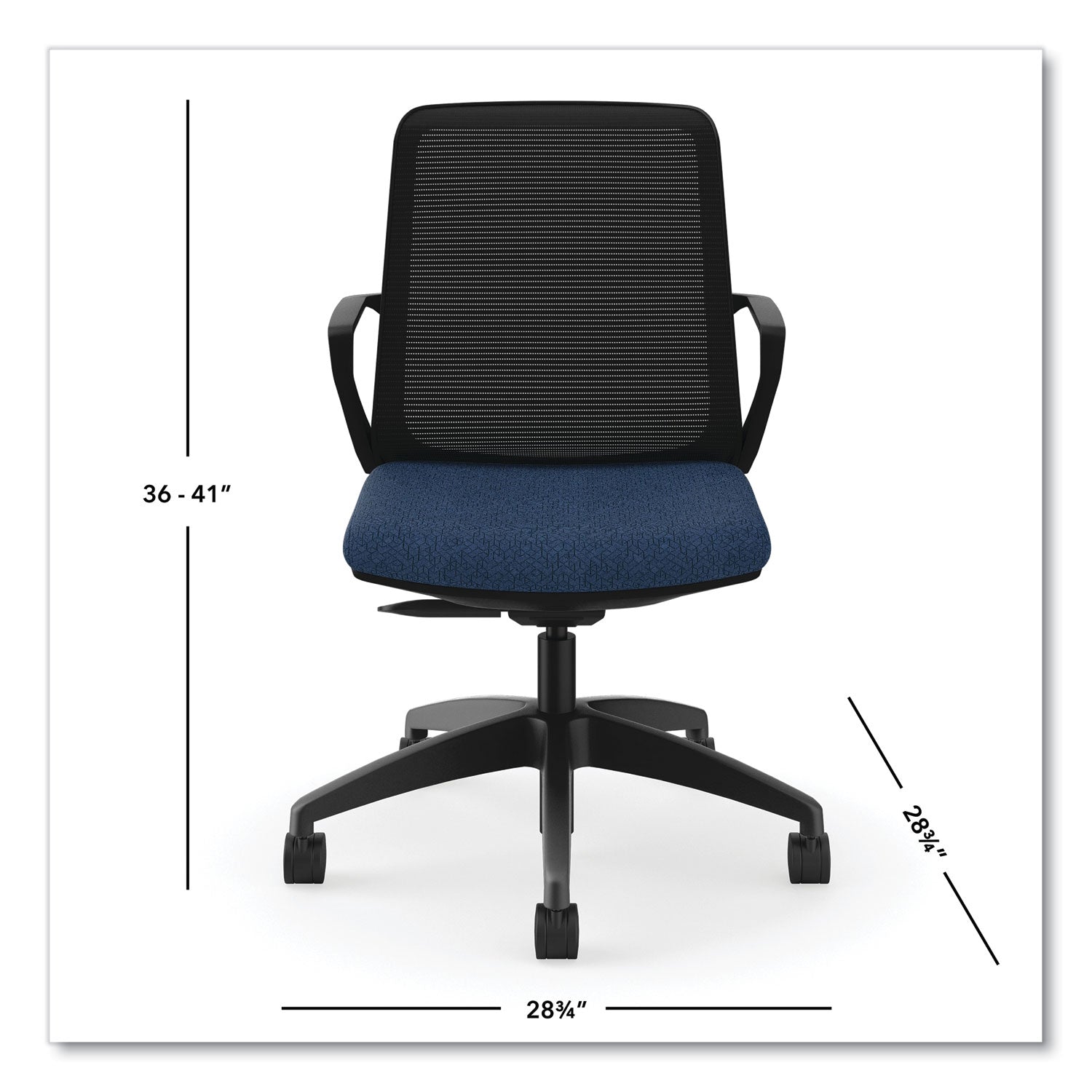 HON® Cliq Office Chair, Supports Up to 300 lb, 17" to 22" Seat Height, Navy Seat, Black Back, Black Base
