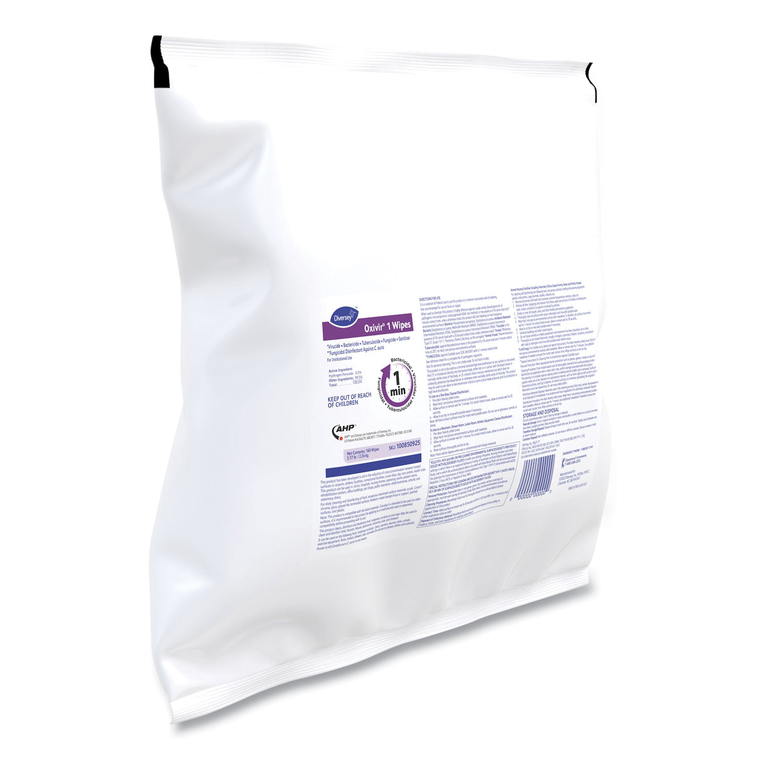 Diversey™ Oxivir 1 Wipes, 1-Ply, 11 x 12, Cherry Almond Scent, 160/Refill Pack, 4 Packs/Carton