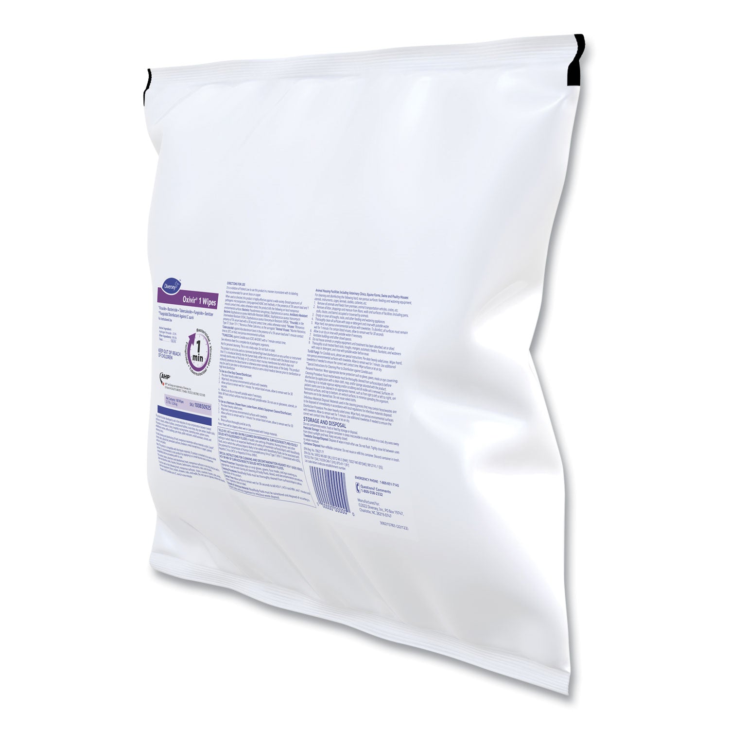 Diversey™ Oxivir 1 Wipes, 1-Ply, 11 x 12, Cherry Almond Scent, 160/Refill Pack, 4 Packs/Carton