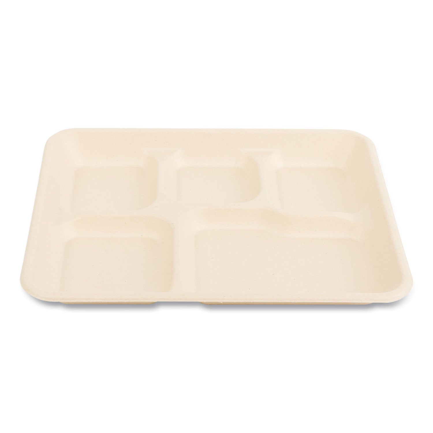 Boardwalk® Bagasse PFAS-Free Food Tray, 5 Compartments, 8.26 x 0.98 x 10.9, Tan, Sugarcane, 500/Carton