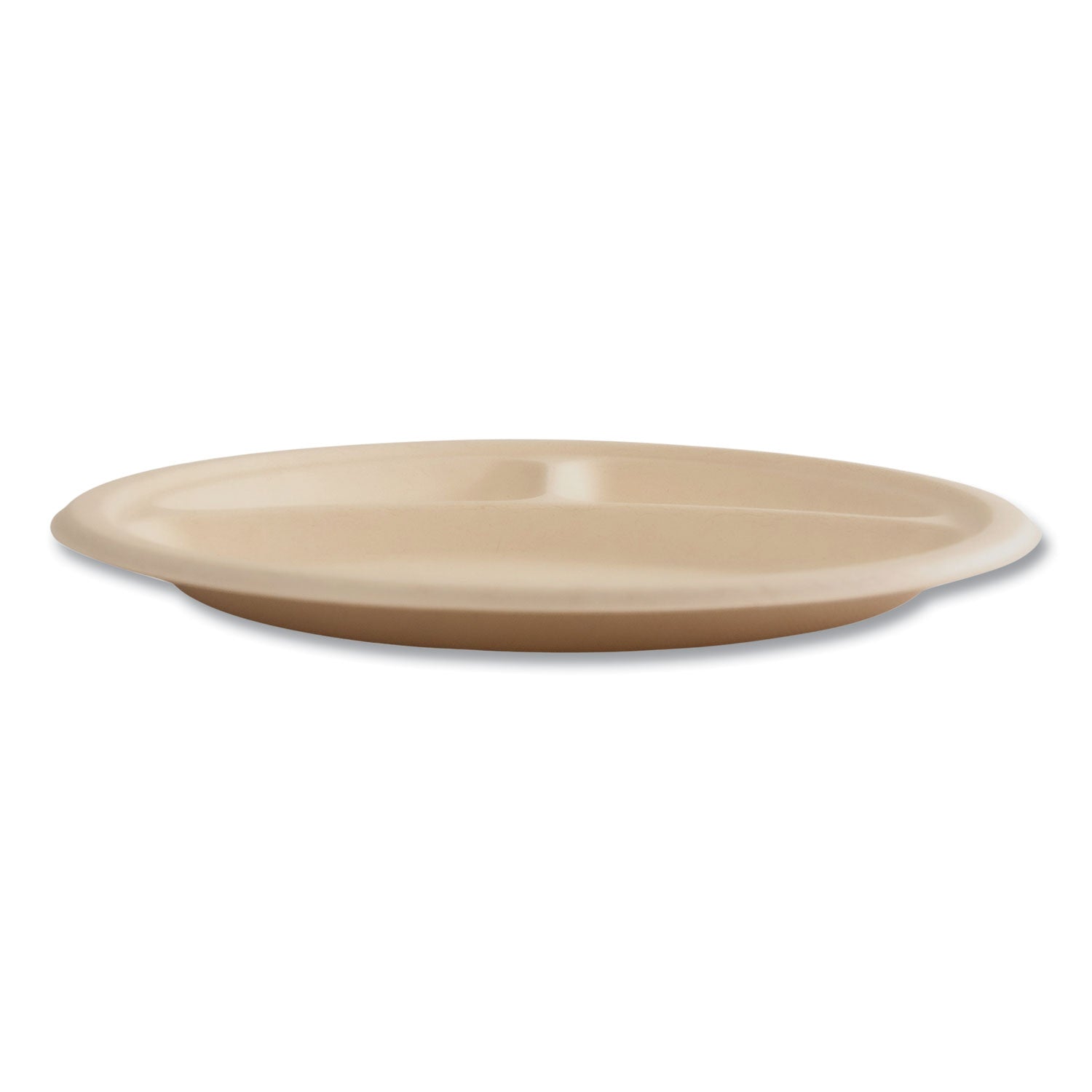 Boardwalk® Bagasse PFAS-Free Dinnerware, 3-Compartment Plate, Sugarcane, 10" dia, Tan, 500/Carton