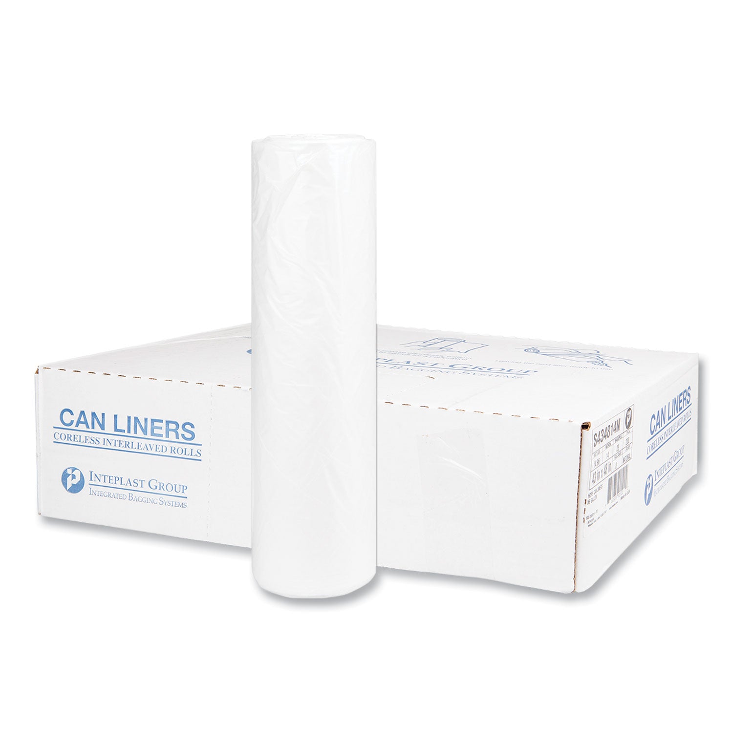 Inteplast Group High-Density Commercial Can Liners, 56 gal, 14 mic, 43" x 48", Natural, Interleaved Roll, 25 Bags/Roll, 8 Rolls/Carton