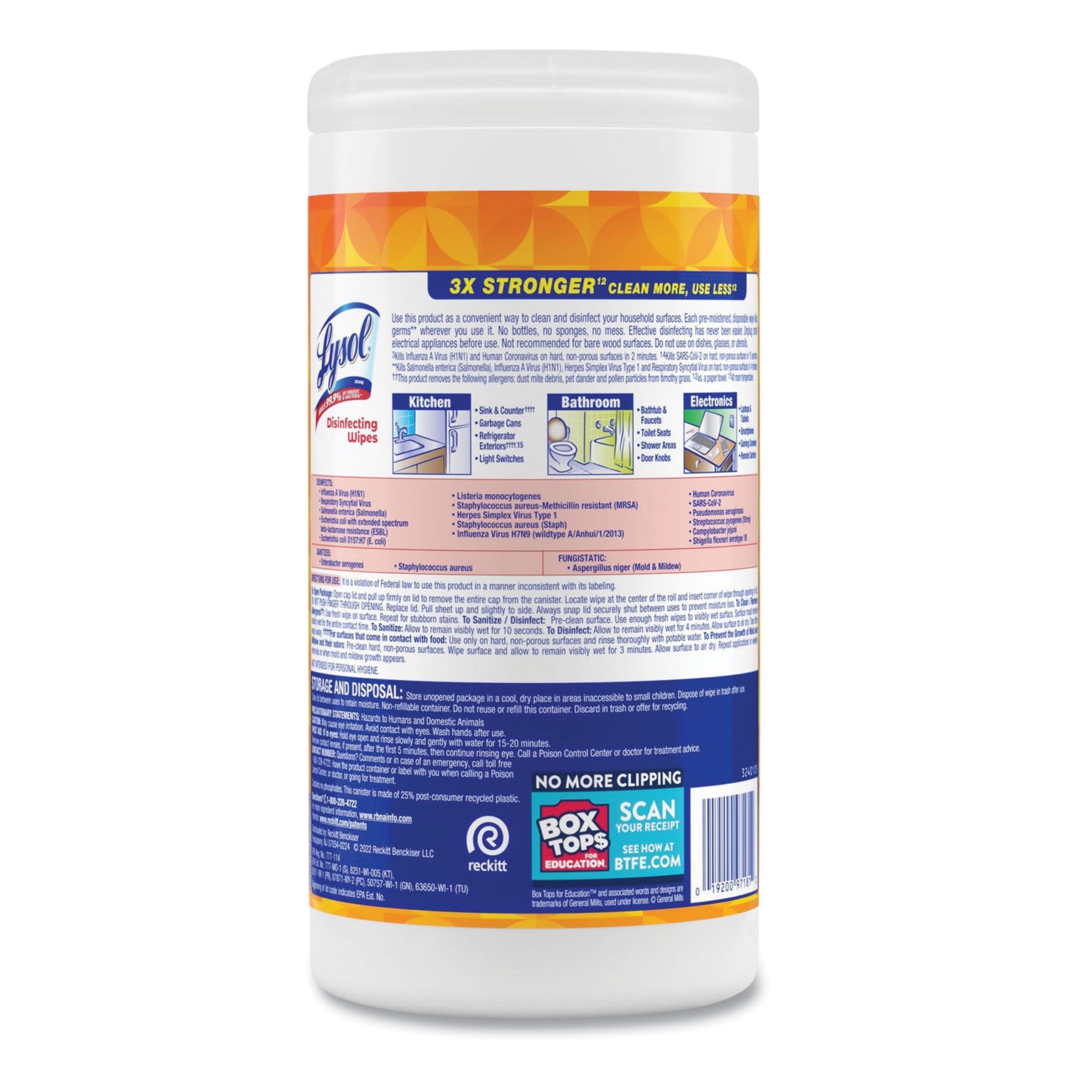 LYSOL® Brand Disinfecting Wipes, 1-Ply, 7 x 7.25, Mango and Hibiscus, White, 80 Wipes/Canister