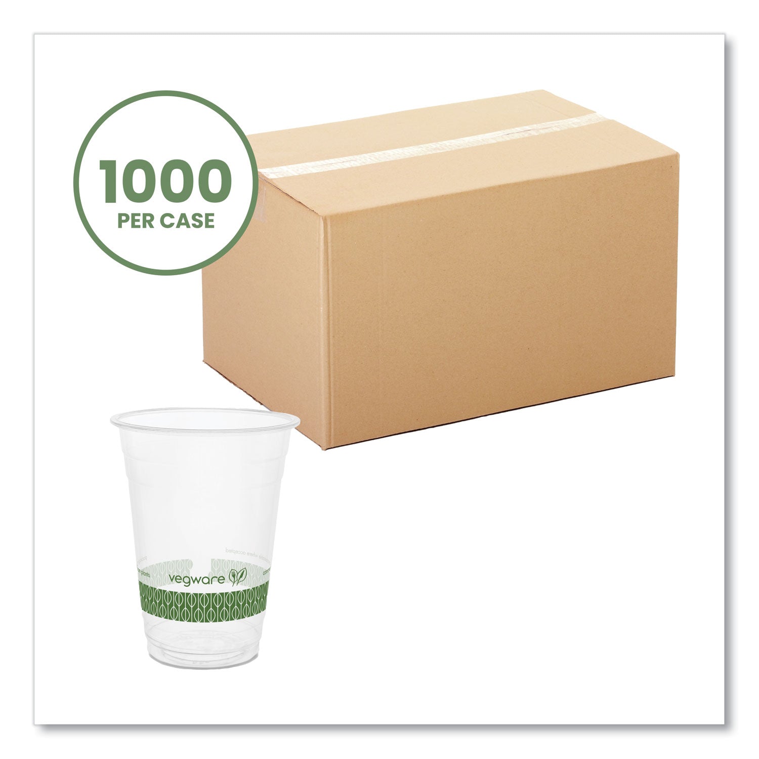 Vegware™ 96-Series Cold Cup, 16 oz, Plastic, Clear/Green, 1,000/Carton