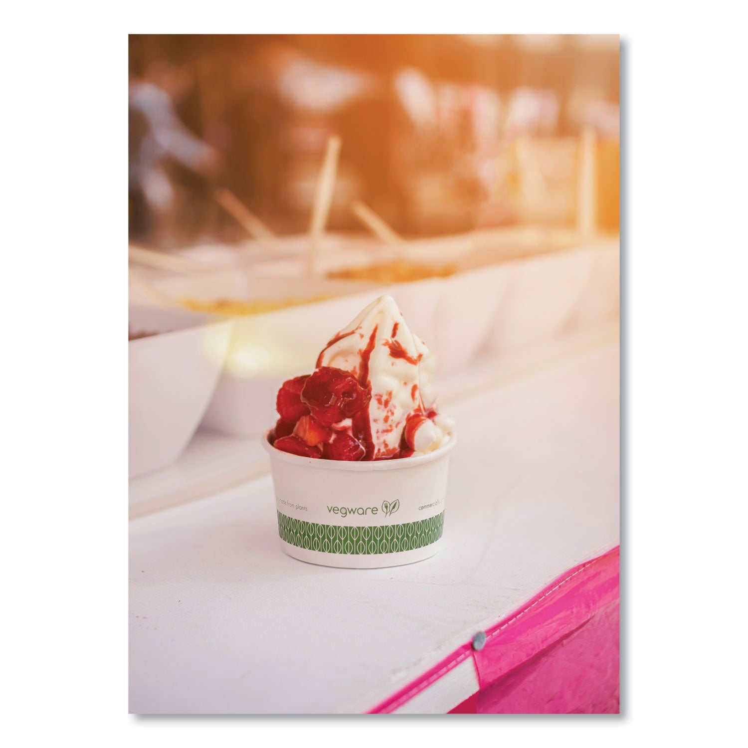 Vegware™ Soup Containers, Compostable, 6 oz, 3.5" Diameter x 1.7" h, Green/White, Paper, 1,000/Carton