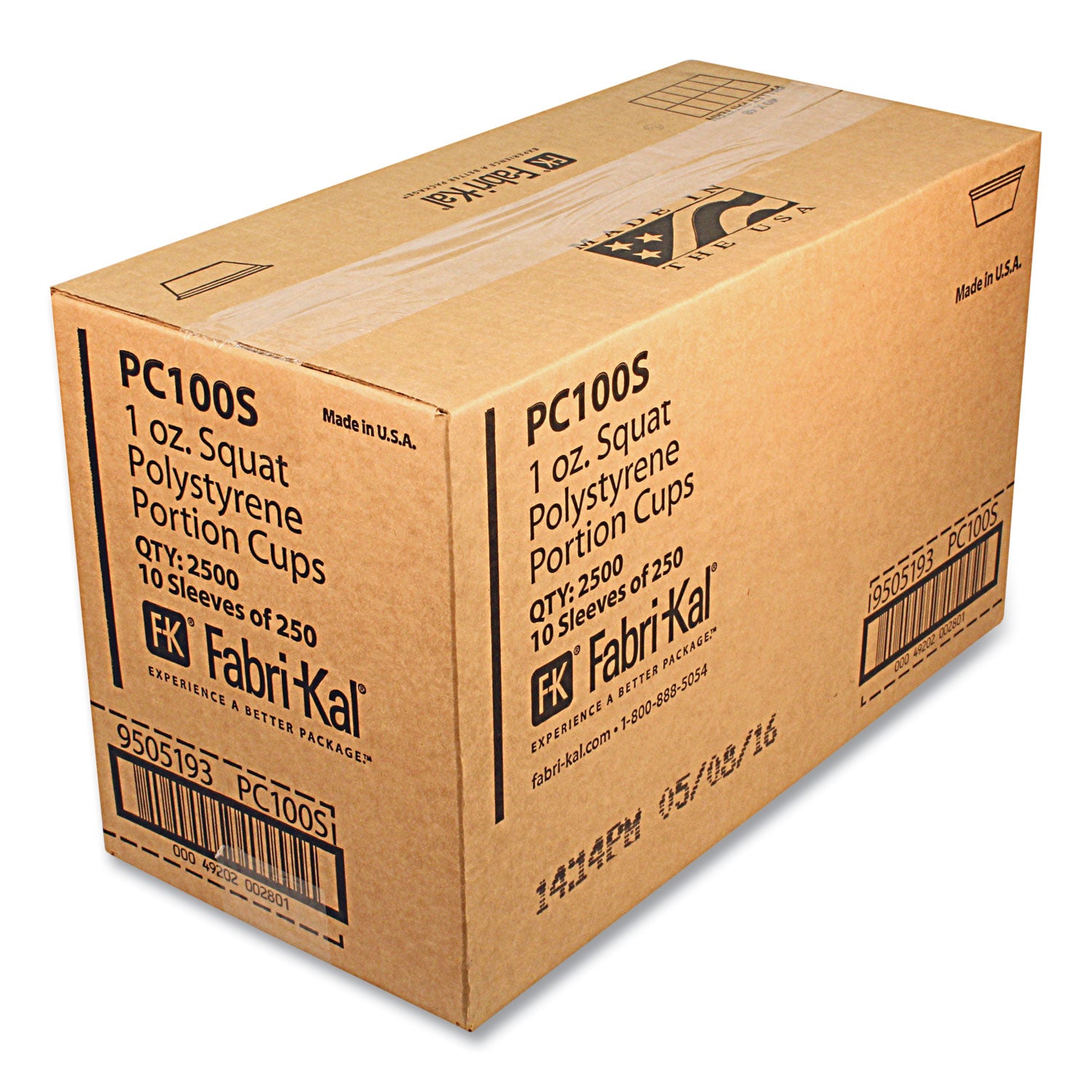 Fabri-Kal® Portion Cups, Squat, 1 oz, Plastic, Translucent, 125/Sleeve, 20 Sleeve/Carton