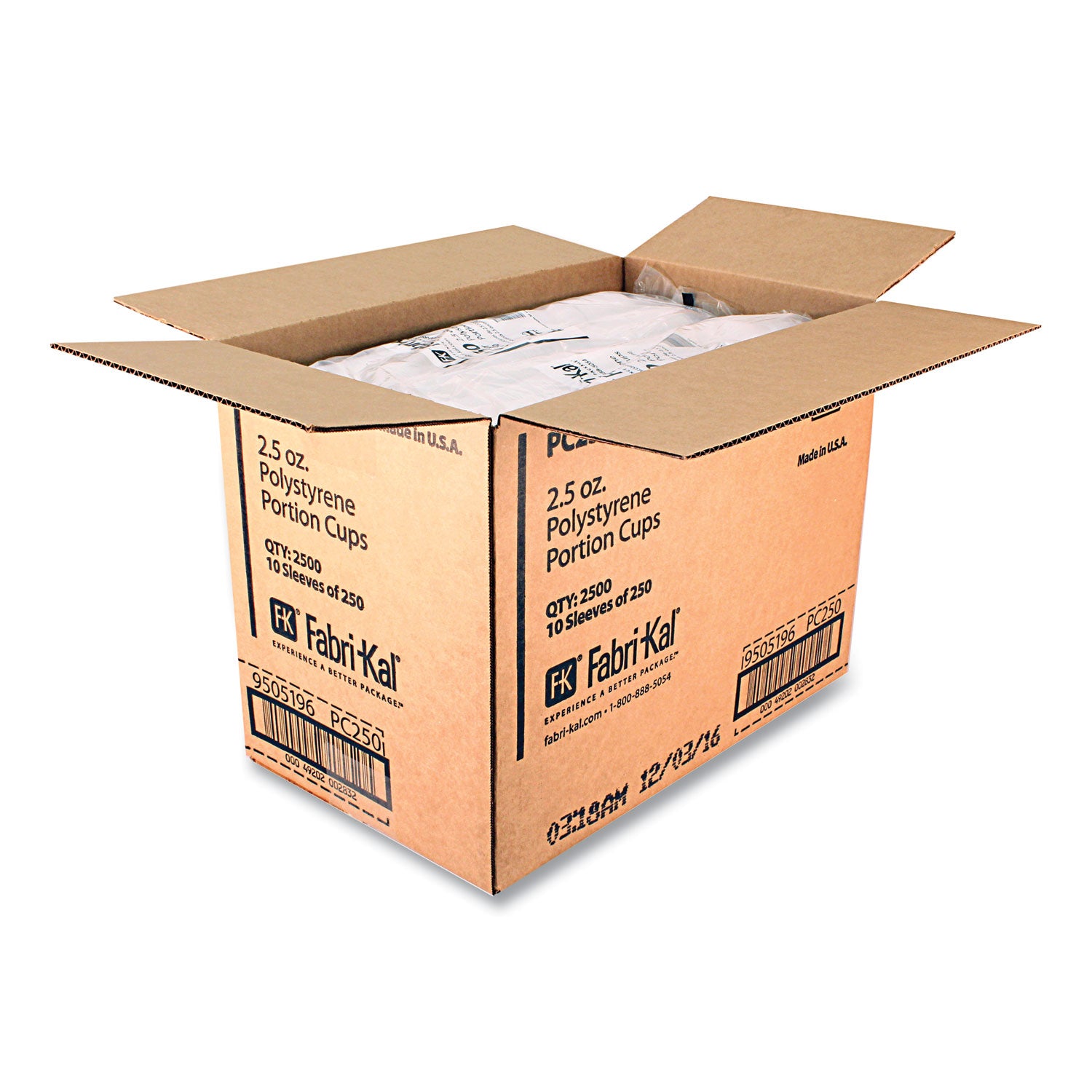 Fabri-Kal® Portion Cups, 2.5 oz, Plastic, Translucent, 125/Sleeve, 20 Sleeve/Carton