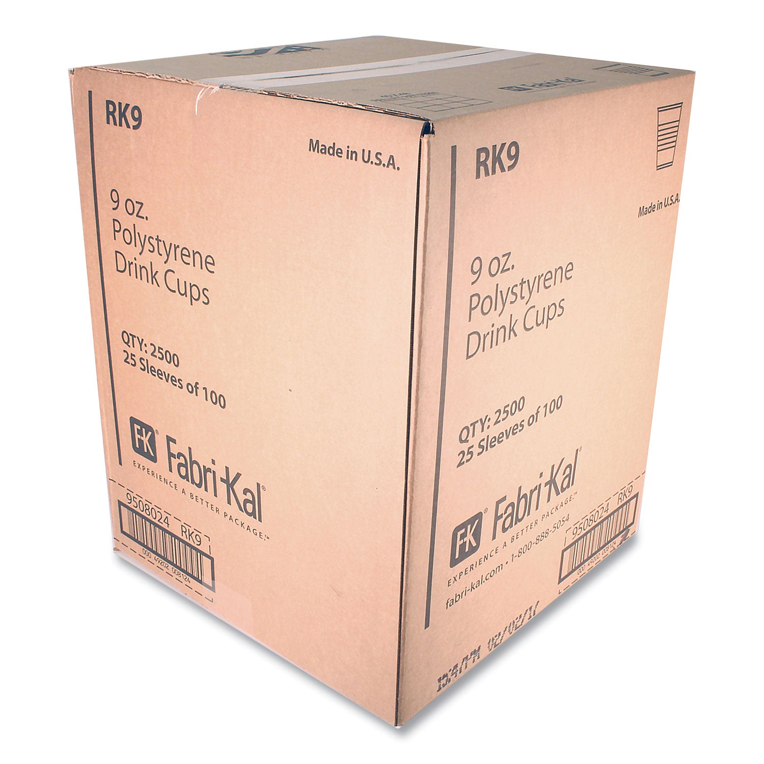 Fabri-Kal® RK Ribbed Cold Drink Cups, 9 oz, Plastic, Clear, 100/Sleeve, 25 Sleeves/Carton