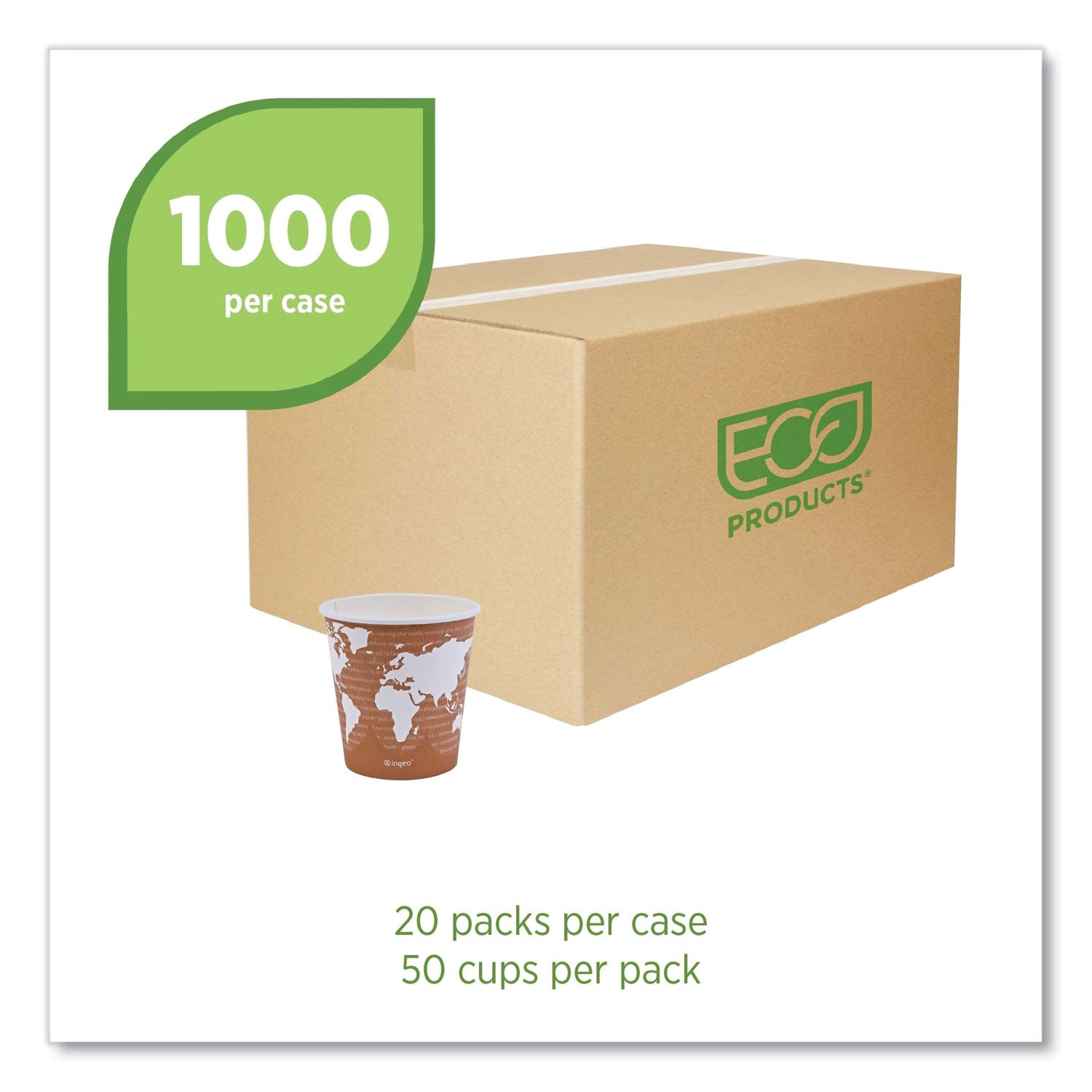 Eco-Products® World Art Renewable and Compostable Hot Cups, 10 oz, Paper, Gray, 50/Pack, 20 Packs/Carton