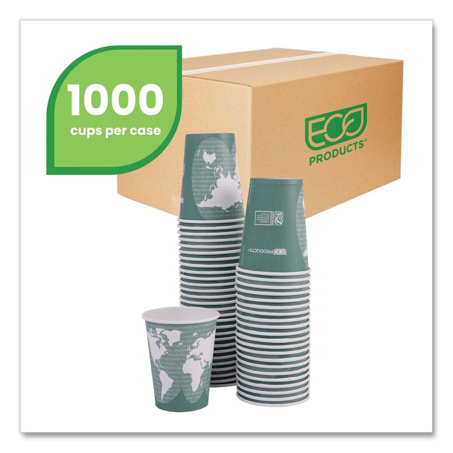 Eco-Products® World Art Renewable and Compostable Hot Cups, 12 oz, Paper, Gray, 50/Pack, 20 Packs/Carton