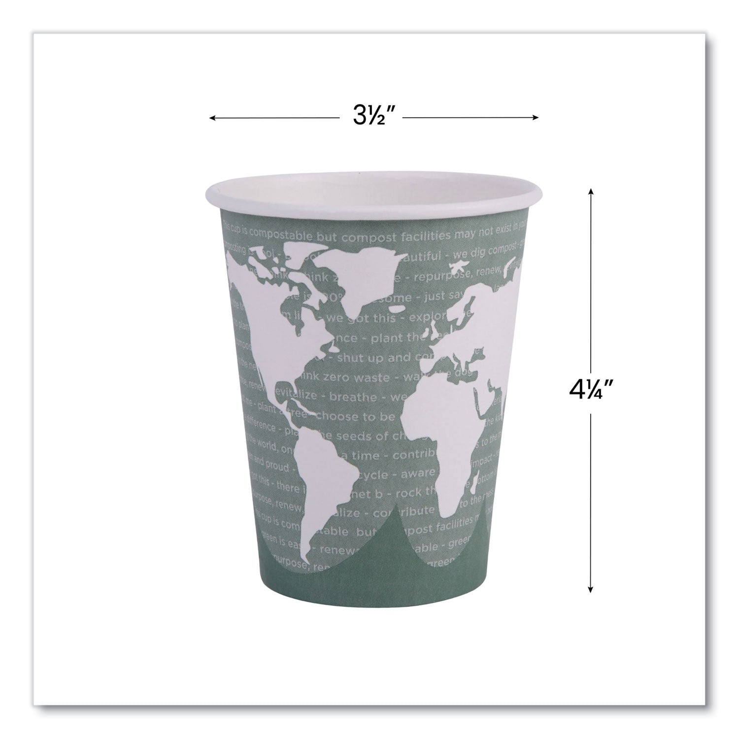 Eco-Products® World Art Renewable and Compostable Hot Cups, 12 oz, Paper, Gray, 50/Pack
