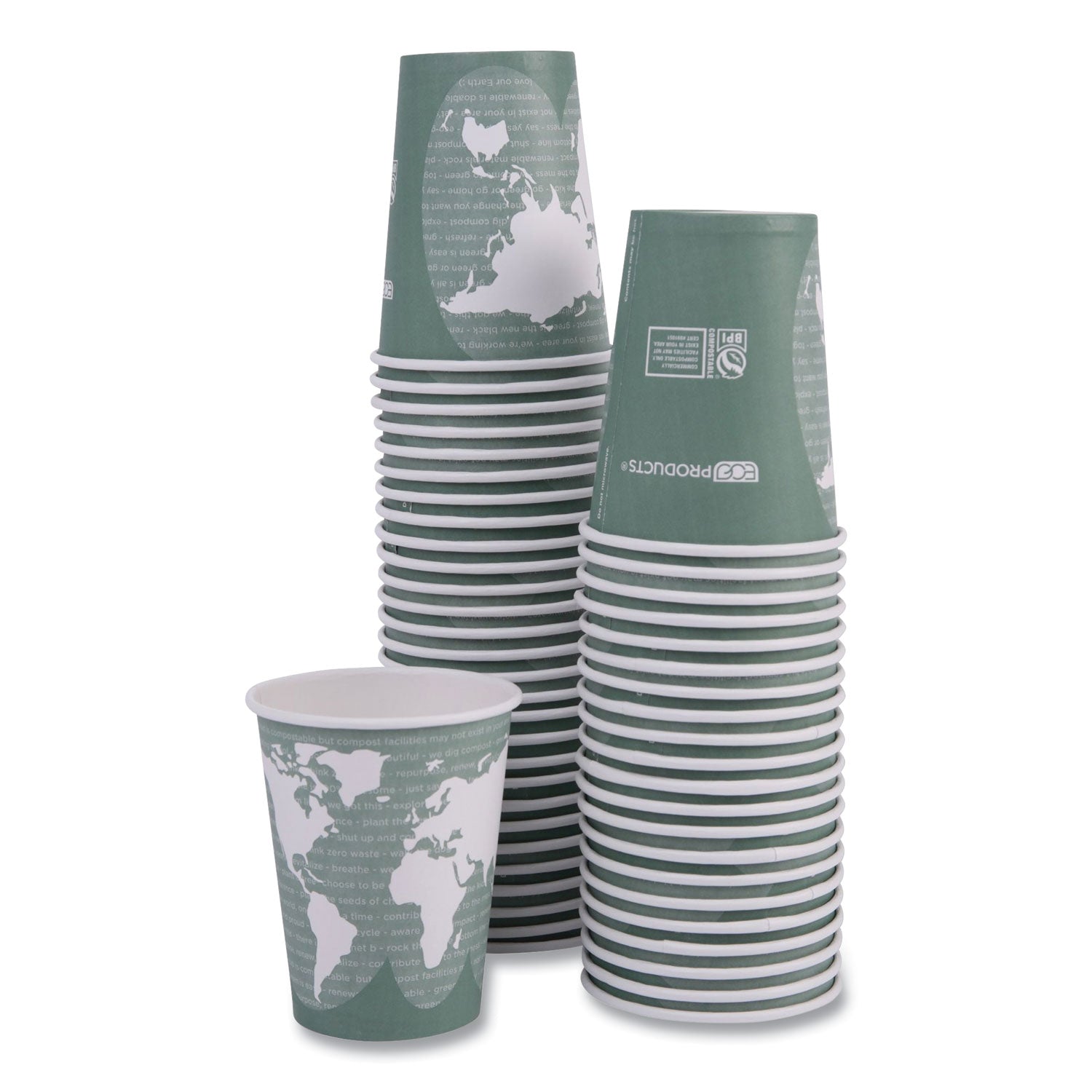 Eco-Products® World Art Renewable and Compostable Hot Cups, 12 oz, Paper, Gray, 50/Pack