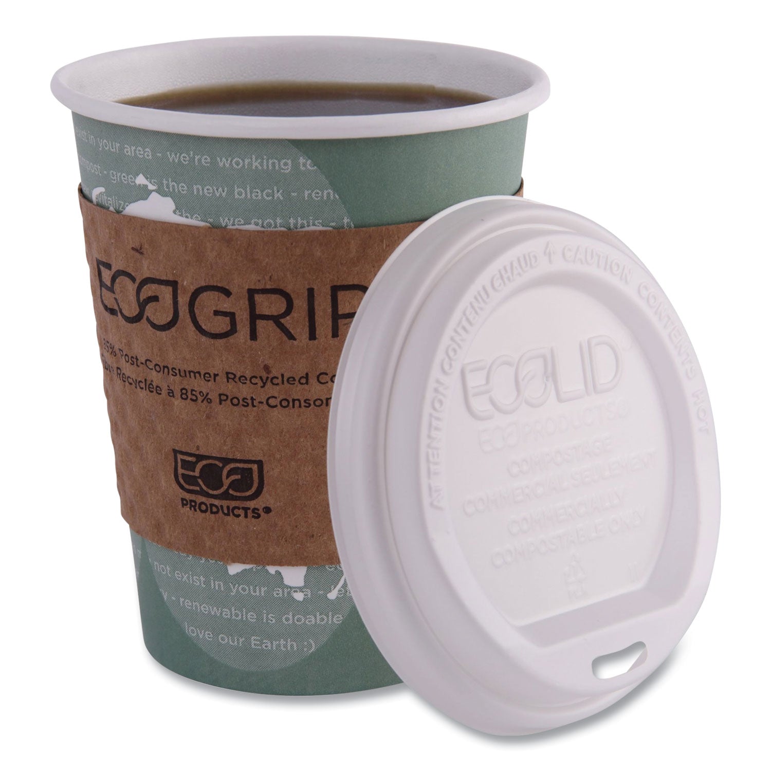 Eco-Products® World Art Renewable and Compostable Hot Cups, 12 oz, Paper, Gray, 50/Pack