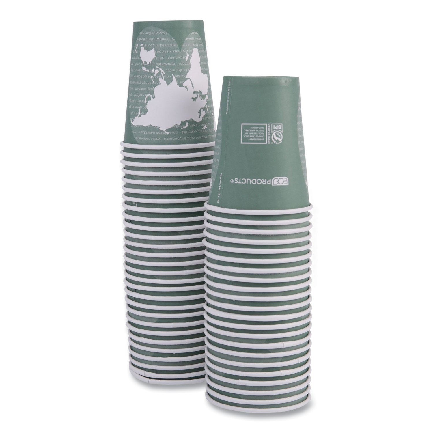 Eco-Products® World Art Renewable and Compostable Hot Cups, 12 oz, Paper, Gray, 50/Pack
