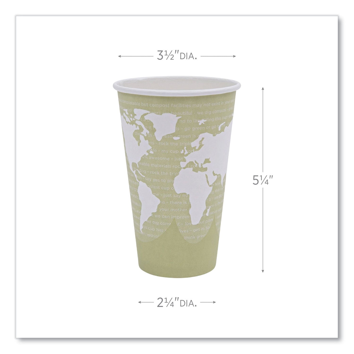 Eco-Products® World Art Renewable and Compostable Hot Cups, 16 oz, Paper, Moss, 50/Pack