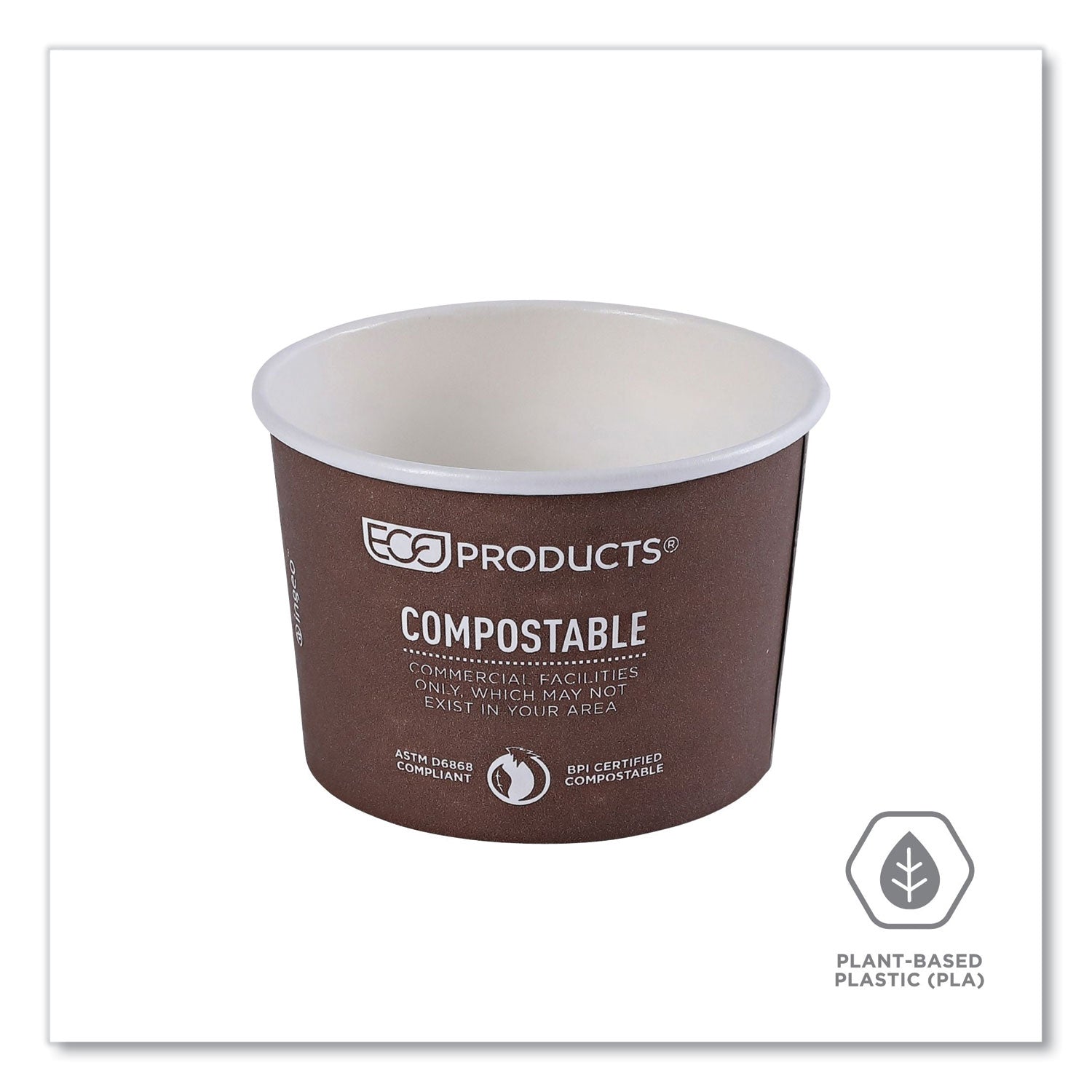 Eco-Products® World Art Renewable and Compostable Food Container, 8 oz, 3.04" Diameter x 2.3" h, Brown, Paper, 50/Pack, 20 Packs/Carton