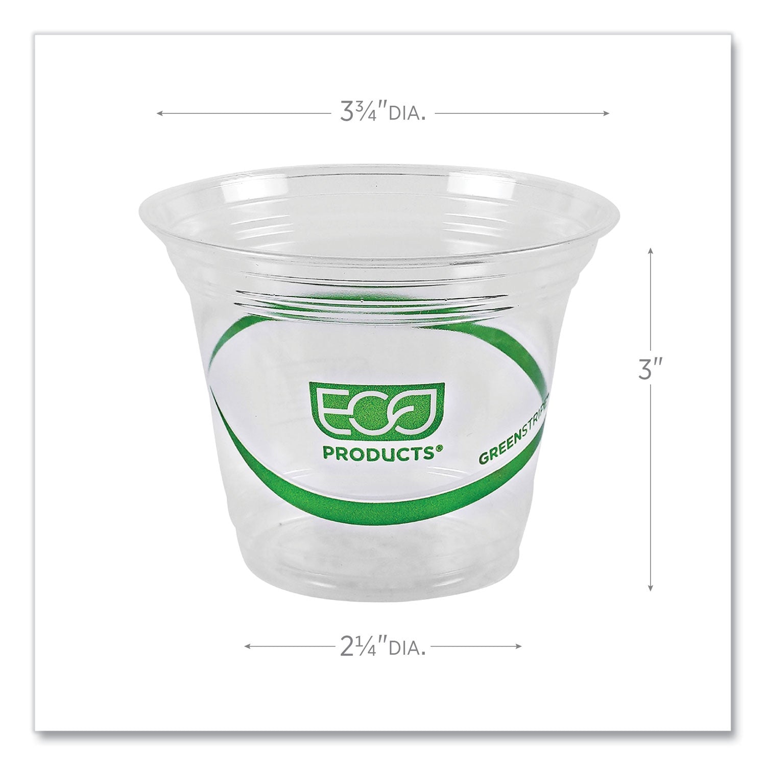 Eco-Products® GreenStripe Renewable and Compostable Cold Cups, 9 oz, Plastic, Clear, 50/Pack, 20 Packs/Carton