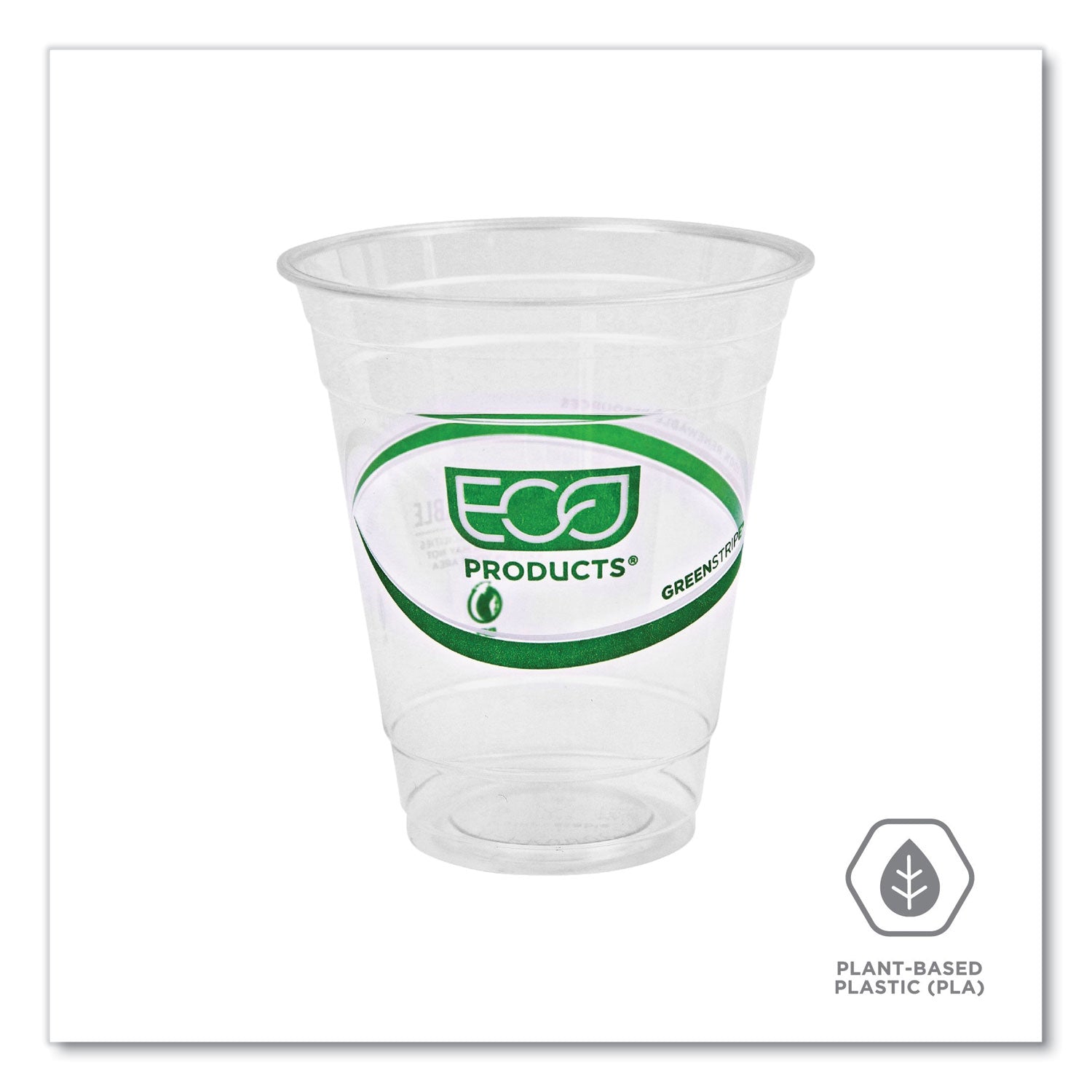 Eco-Products® GreenStripe Renewable and Compostable Cold Cups, 12 oz, Plastic, Clear, 50/Pack, 20 Packs/Carton