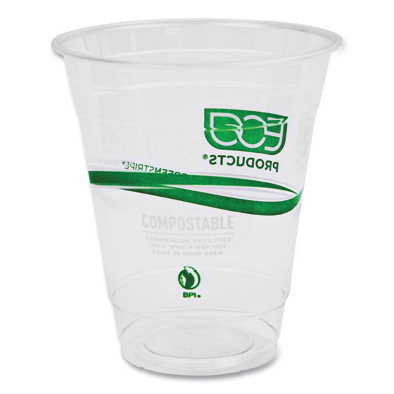 Eco-Products® GreenStripe Renewable and Compostable Cold Cups, 12 oz, Plastic, Clear, 50/Pack, 20 Packs/Carton