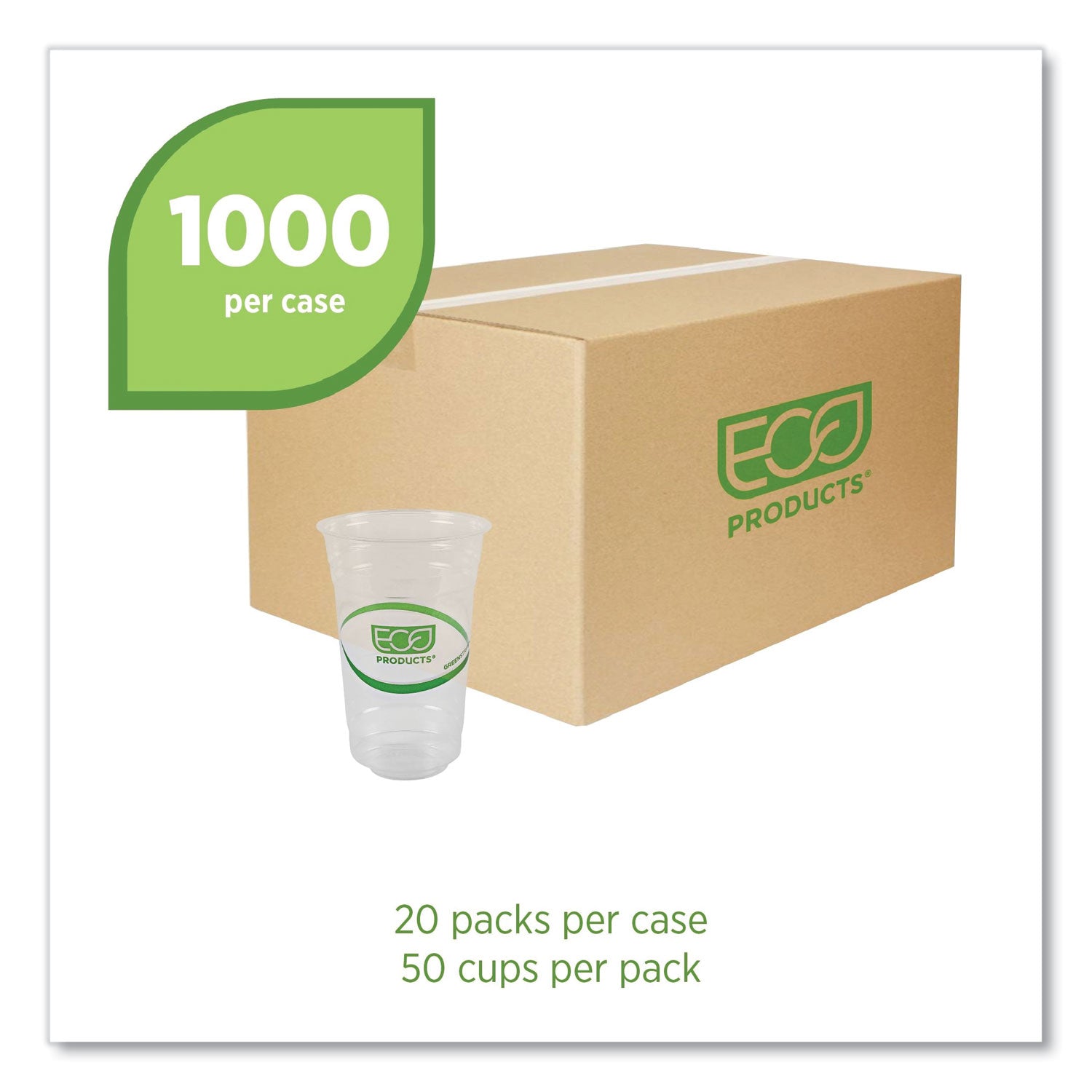Eco-Products® GreenStripe Renewable and Compostable Cold Cups, 20 oz, Plastic, Clear, 50/Pack, 20 Packs/Carton