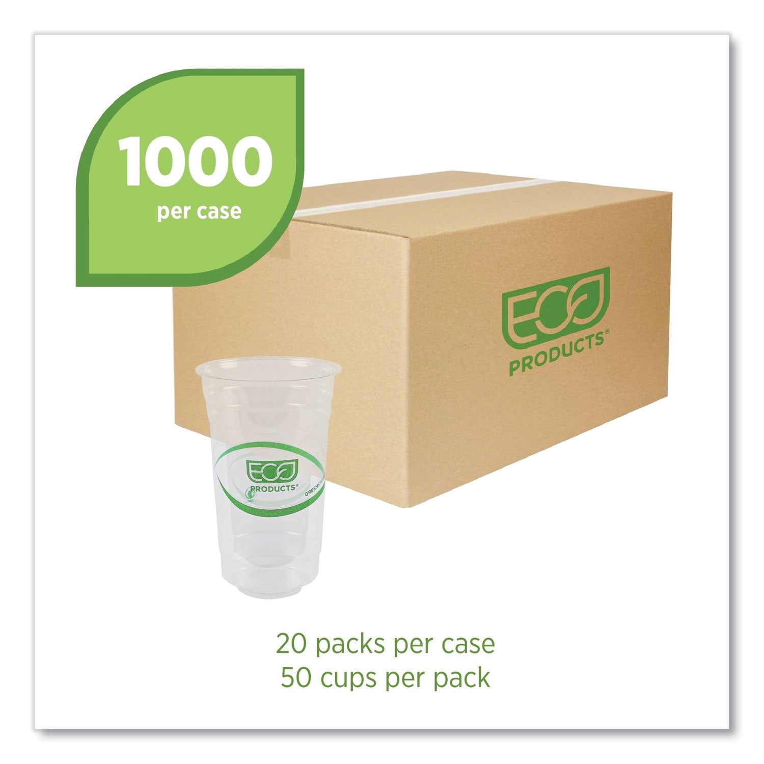 Eco-Products® GreenStripe Renewable and Compostable PLA Cold Cups, 24 oz, Plastic, Clear, 50/Pack, 20 Packs/Carton