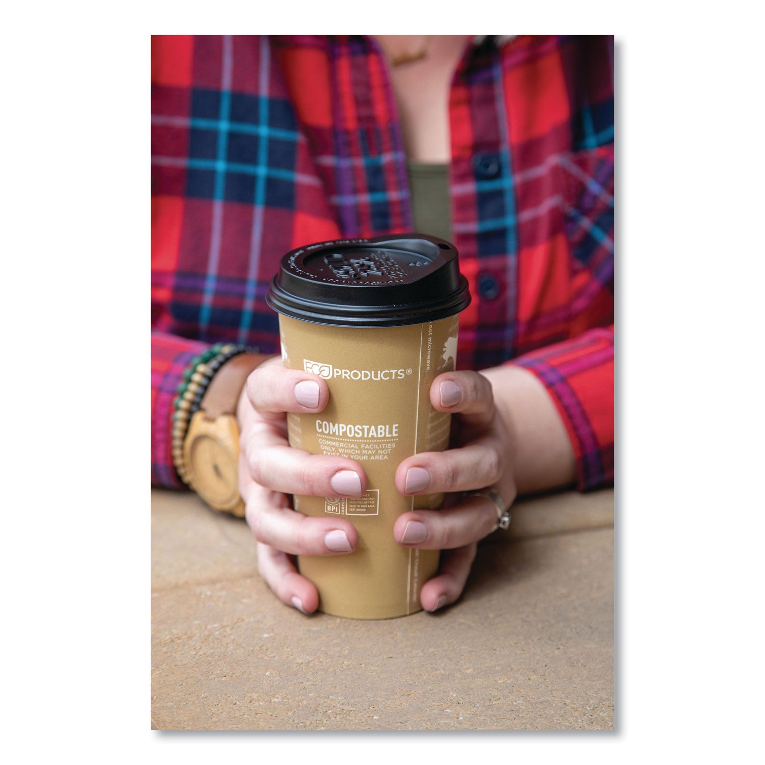 Eco-Products® EcoLid 25% Recycled Content Hot Cup Lid, Fits 10 oz to 20 oz Hot Cups, Plastic, Black, 100/Pack, 10 Packs/Carton