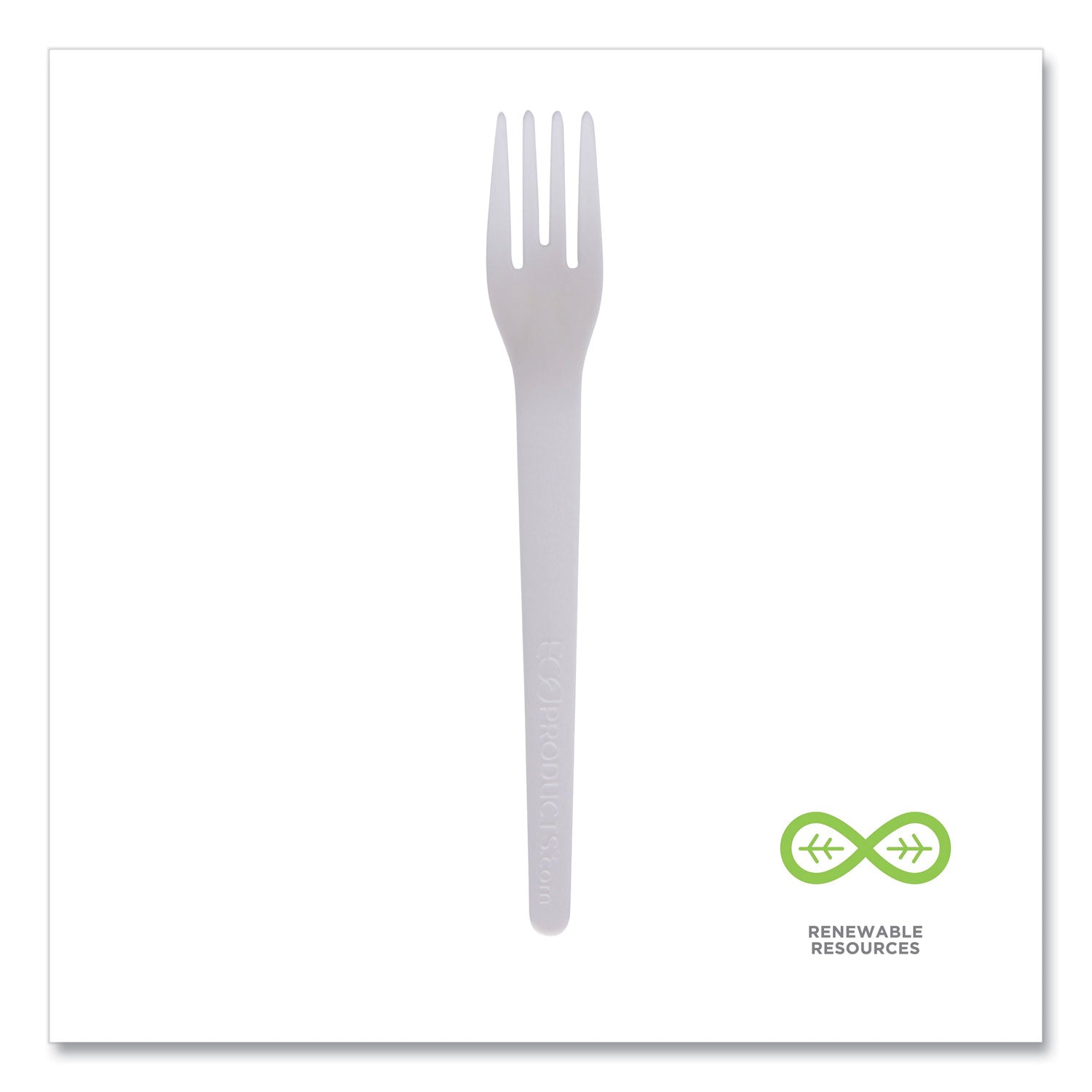 Eco-Products® Plantware Compostable Cutlery, Fork, Plastic, White, 1,000/Carton